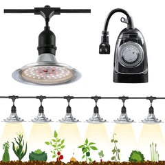Espird front view of six‑bulb string lighting providing uniform plant coverage