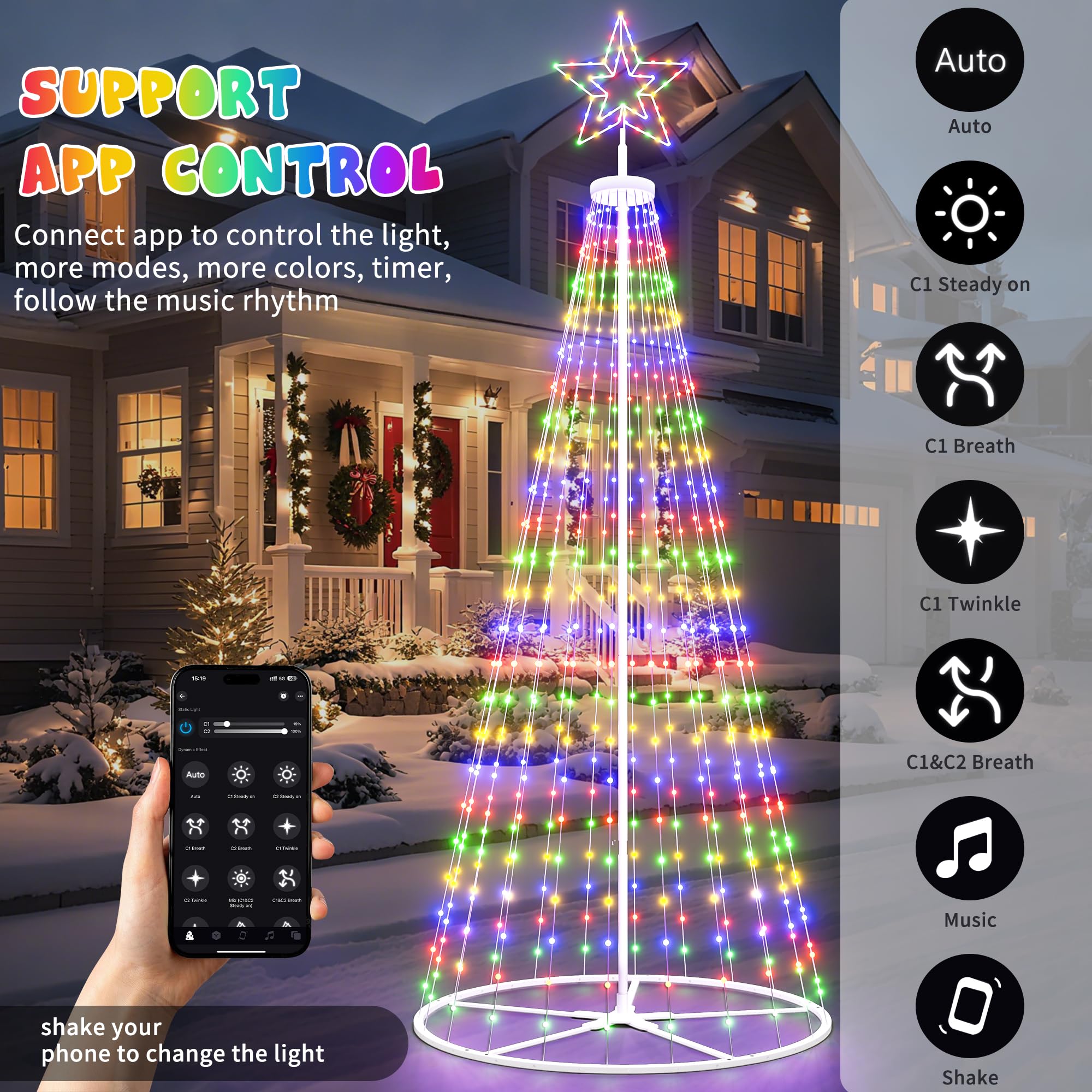 Espird tree in garden at night creating festive outdoor atmosphere