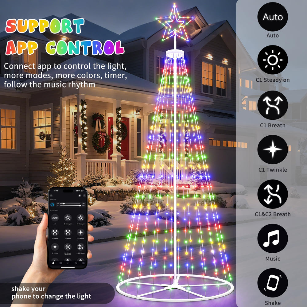 Espird tree in garden at night creating festive outdoor atmosphere