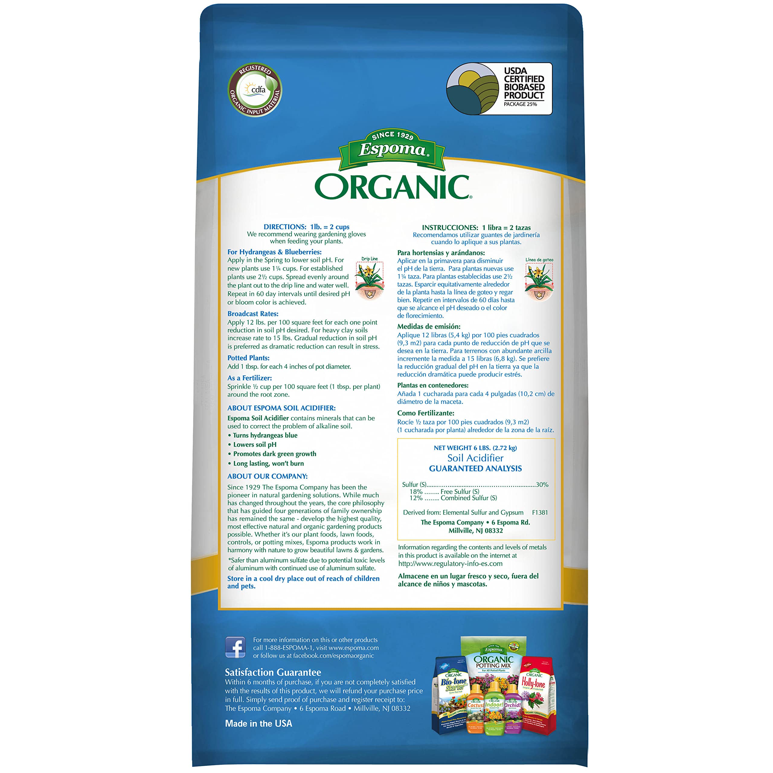 Espoma product label detail highlighting organic certification and ingredients