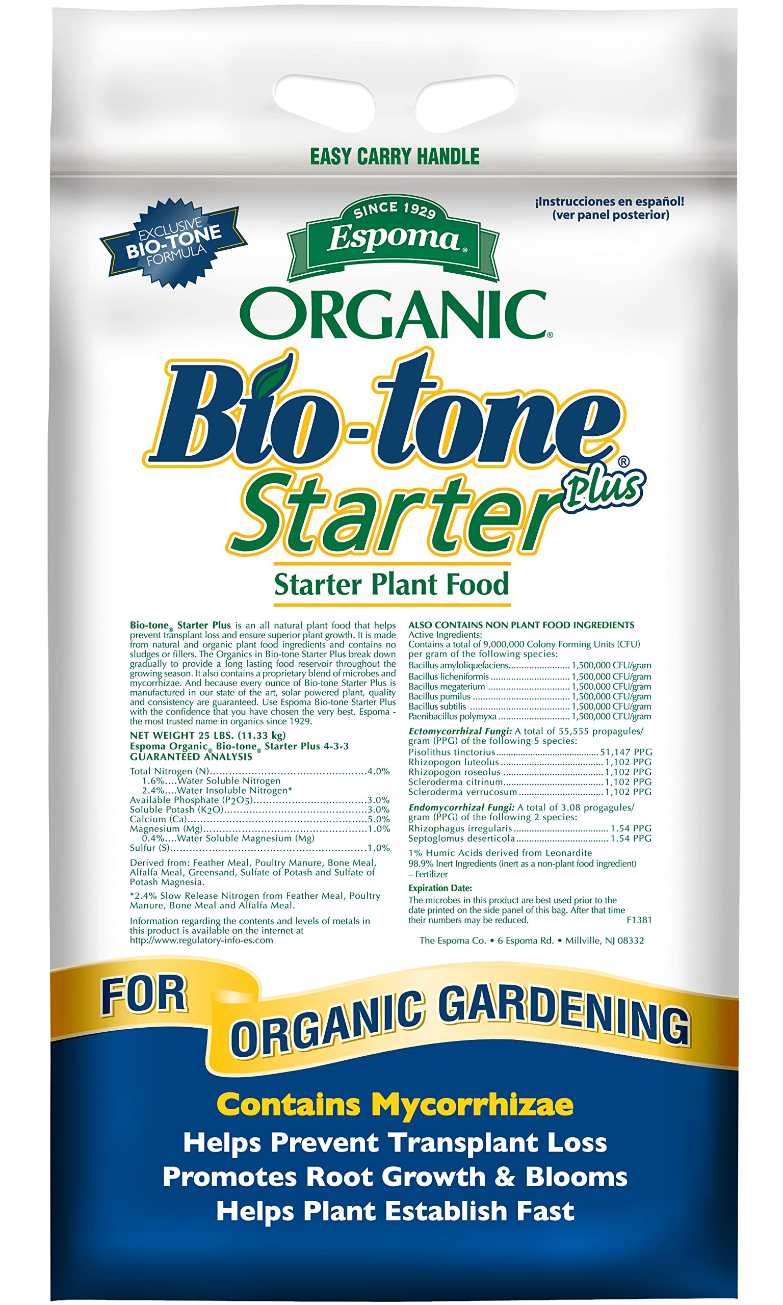 Espoma Bio-Tone front packaging showing brand and product benefits