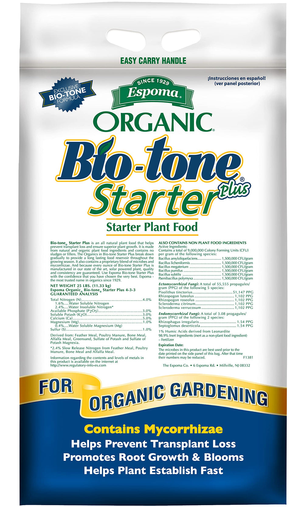 Espoma Bio-Tone front packaging showing brand and product benefits