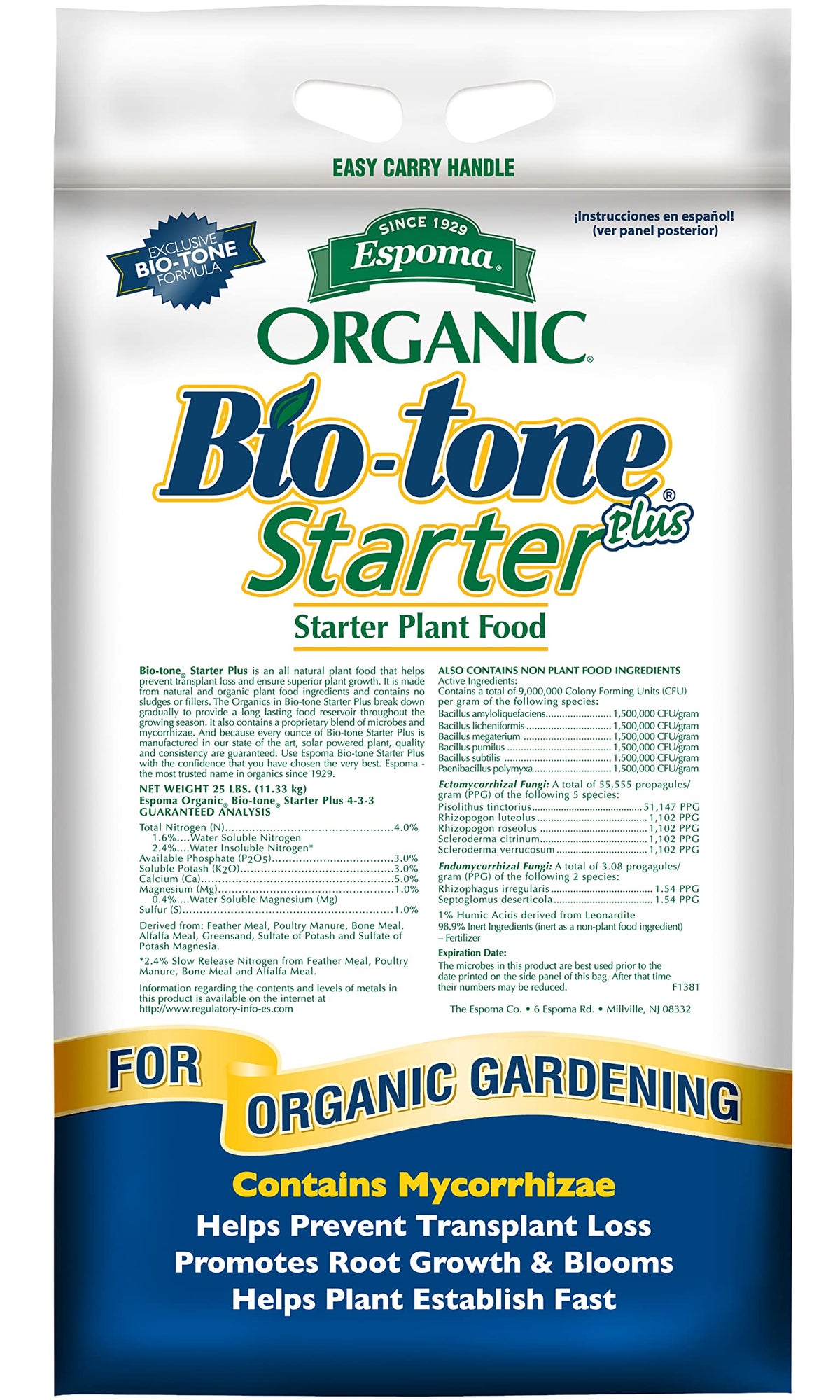 Espoma Bio-Tone front packaging showing brand and product benefits
