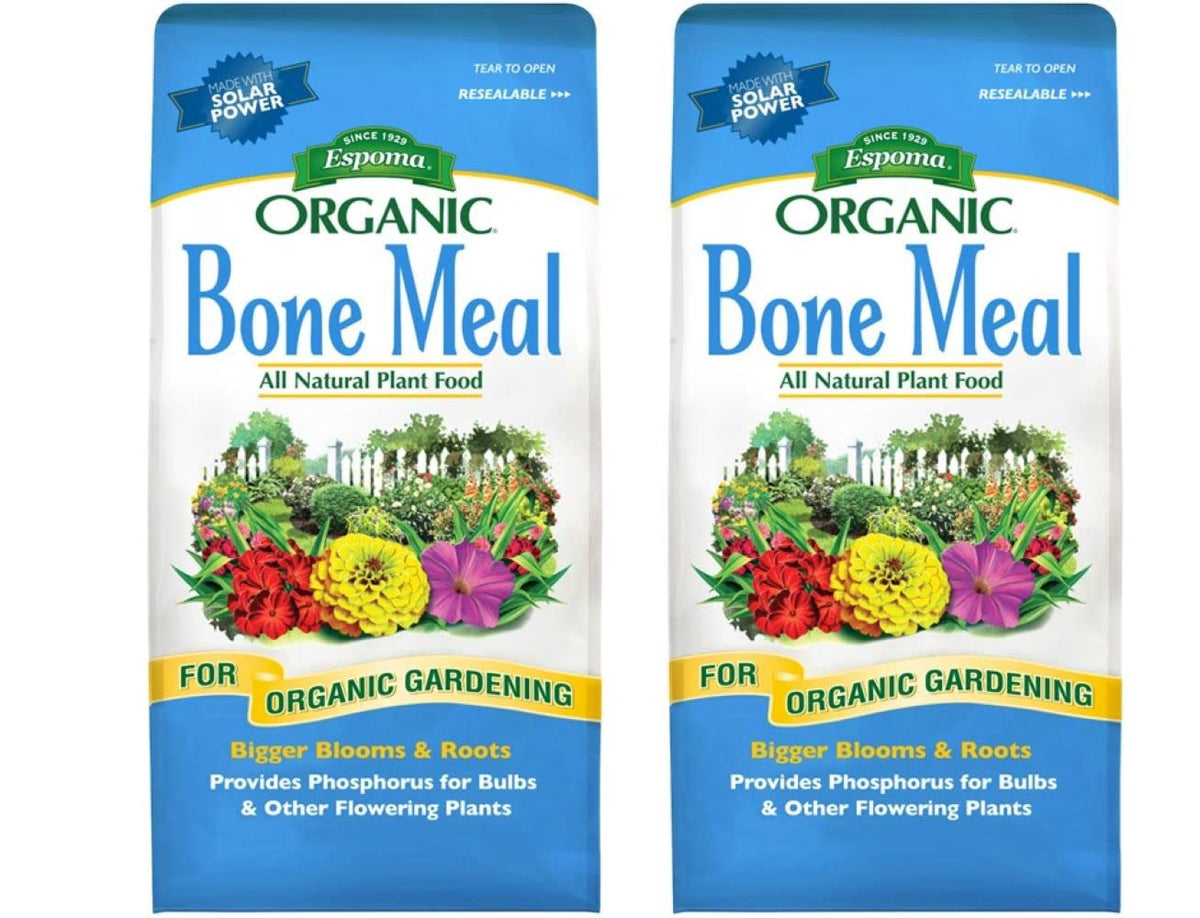 Espoma bone meal front packaging showing organic label and benefits
