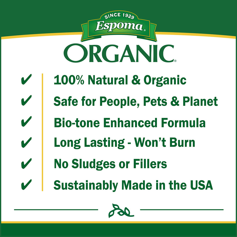 Espoma Plant-Tone label and 5-3-3 analysis highlighting organic certification