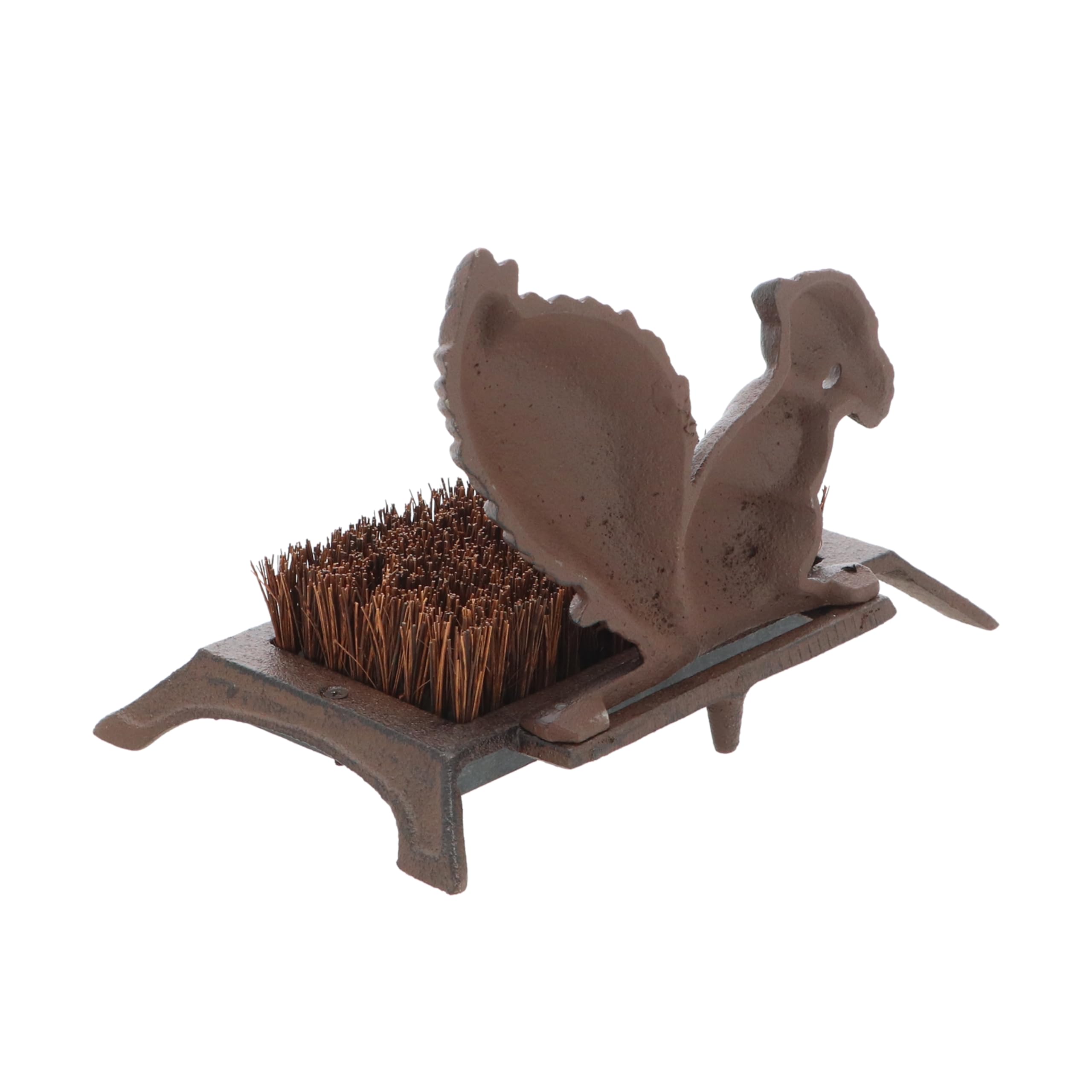 Esschert Design boot brush beside a boot to show scale and stable weight benefit