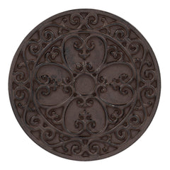 Esschert Design stepping stone front view showing vintage scrollwork and durable finish benefit