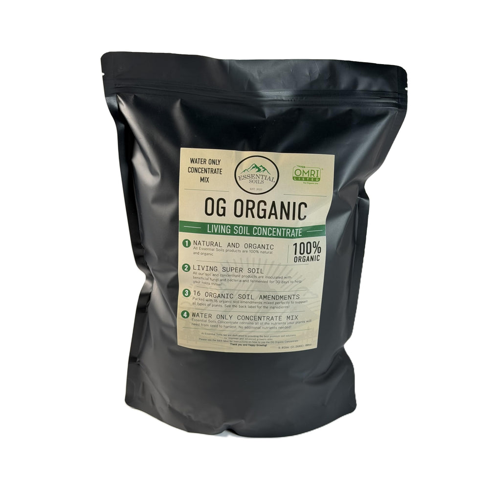 Essential Soils OG Organic front packaging showing product and branding benefits