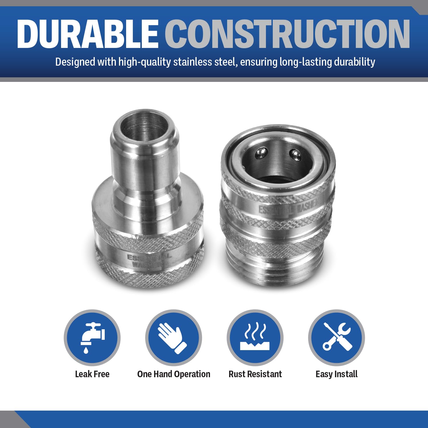 ESSENTIAL WASHER assembled coupler and plug demonstrating fast secure connection