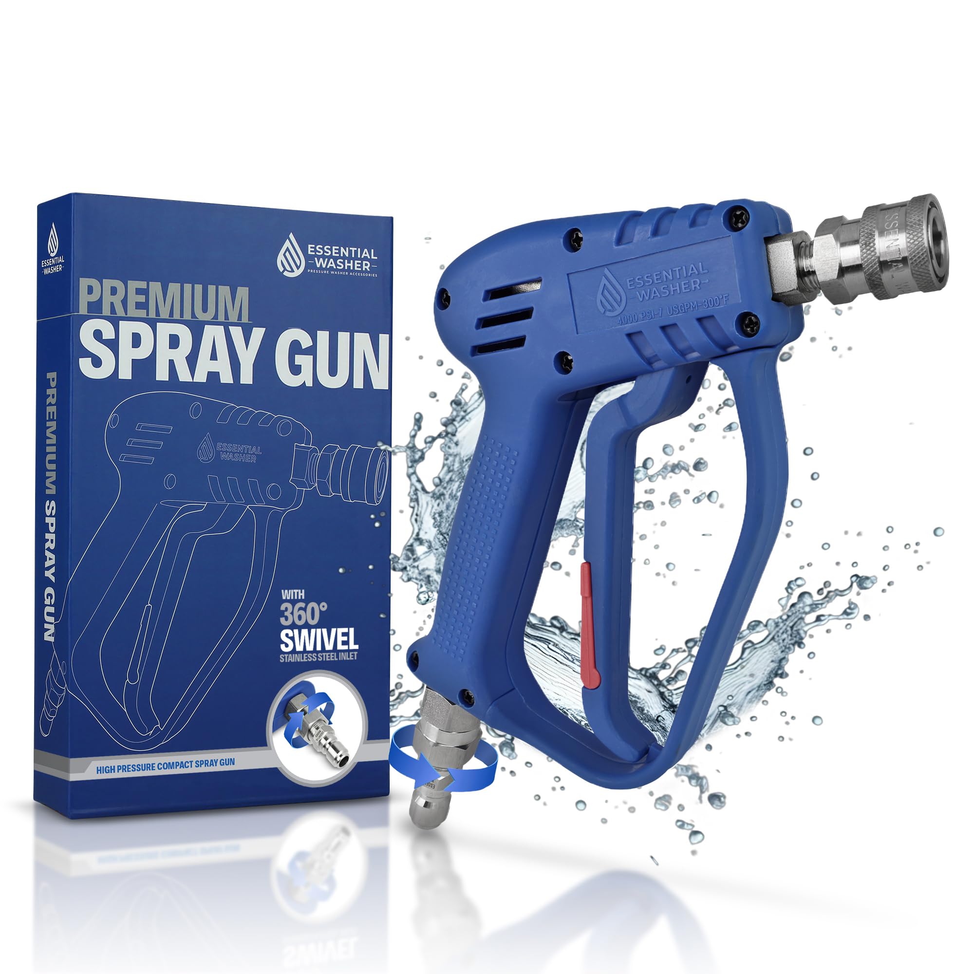 Essential Washer front view of short pressure washer gun showing compact benefit
