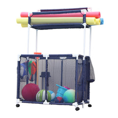 Essentially Yours front view of rolling pool organizer showing large storage and noodle rack benefit