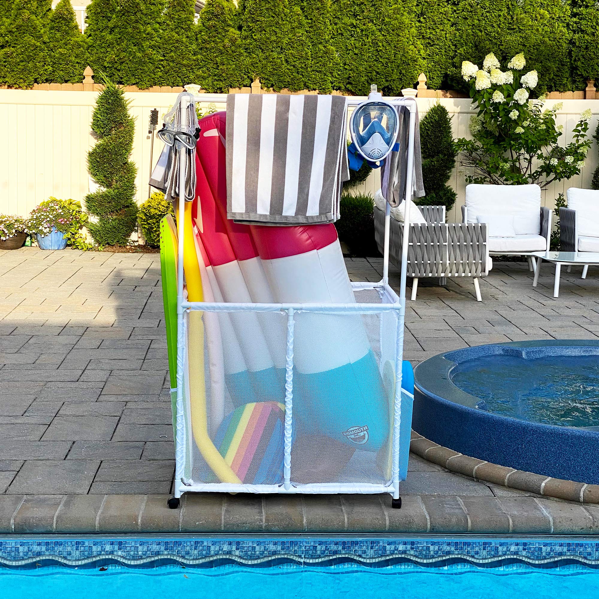 Essentially Yours staged on patio showing organized pool area and convenience