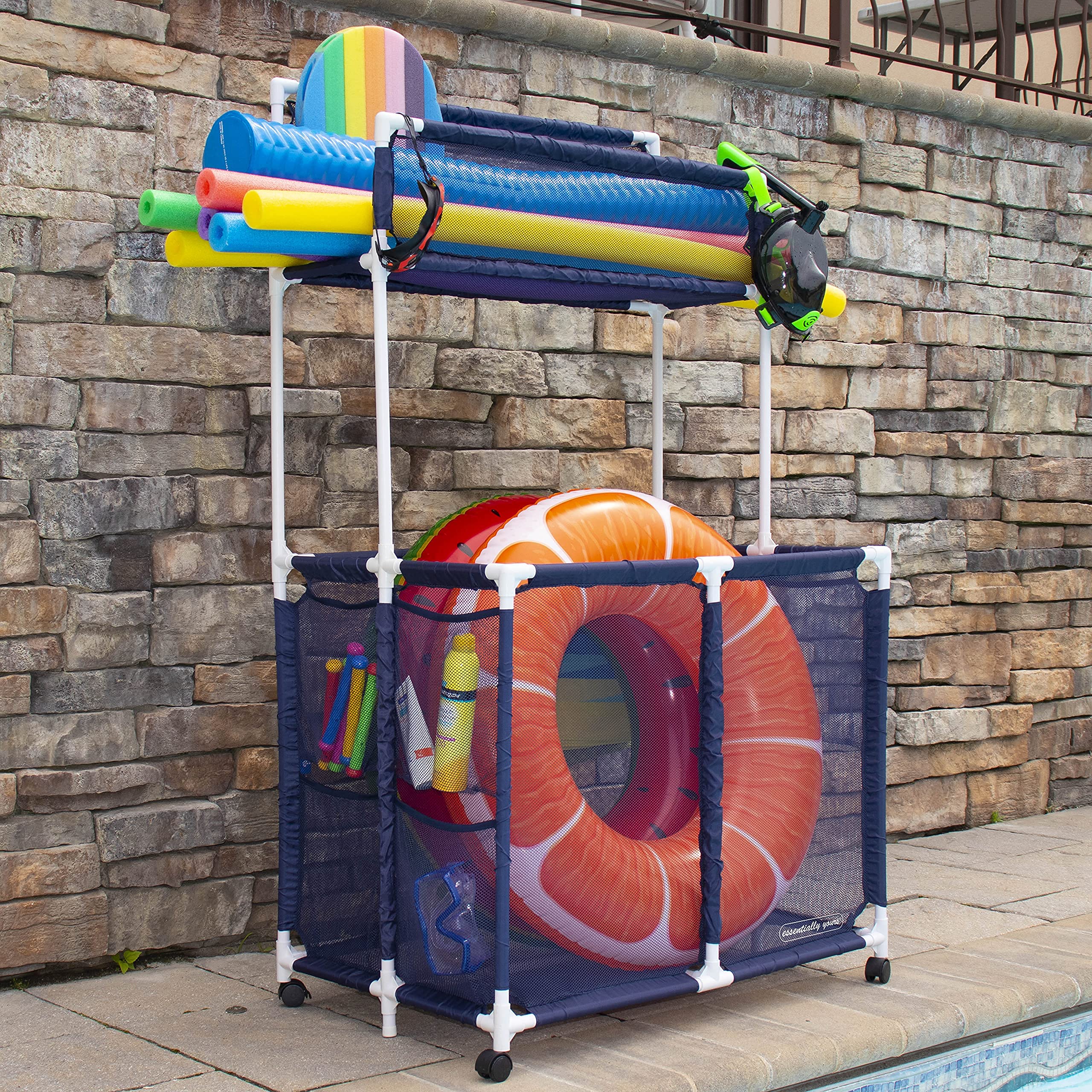 Essentially Yours durable mesh storage close-up for fast draining and mildew prevention benefit
