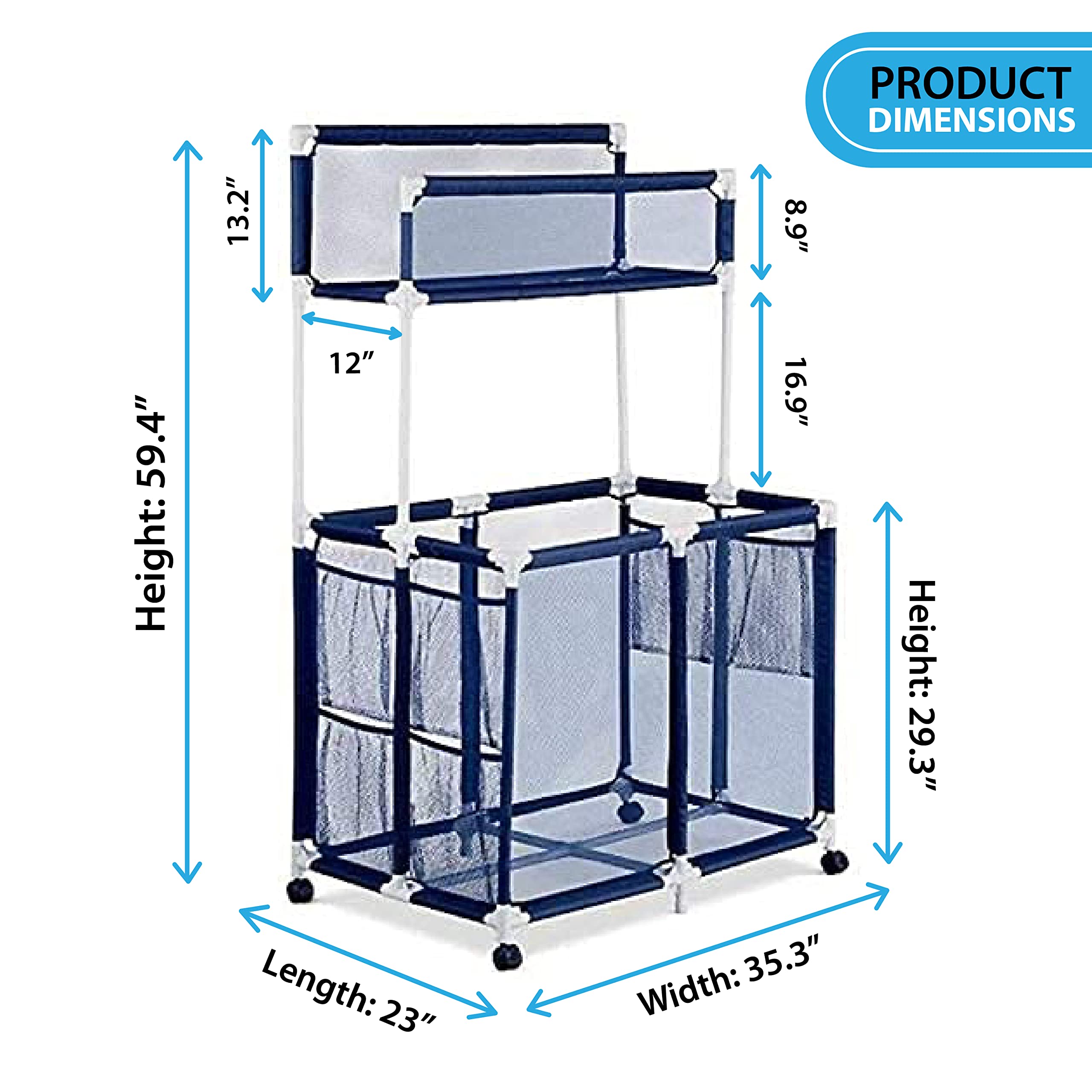 Essentially Yours raised noodle rack close-up keeps pool noodles straight and easy to grab