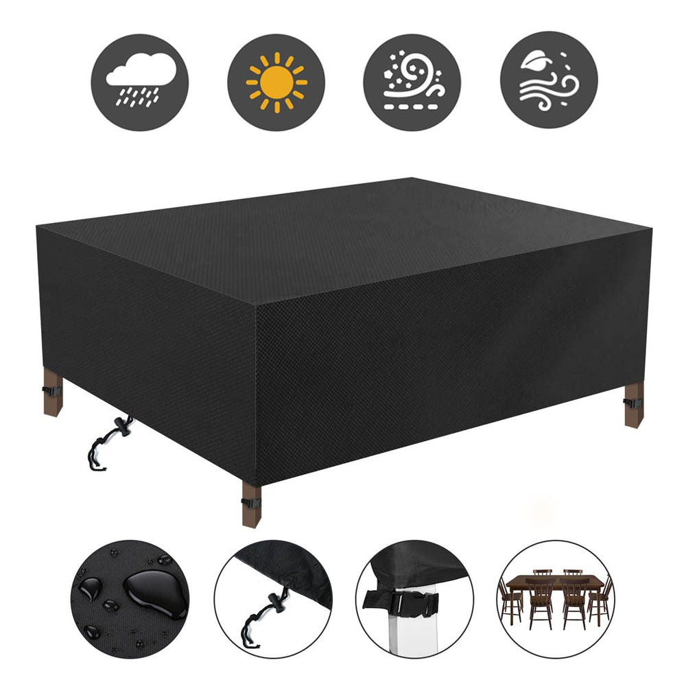ESSORT cover in use over outdoor sofa set providing full-season protection