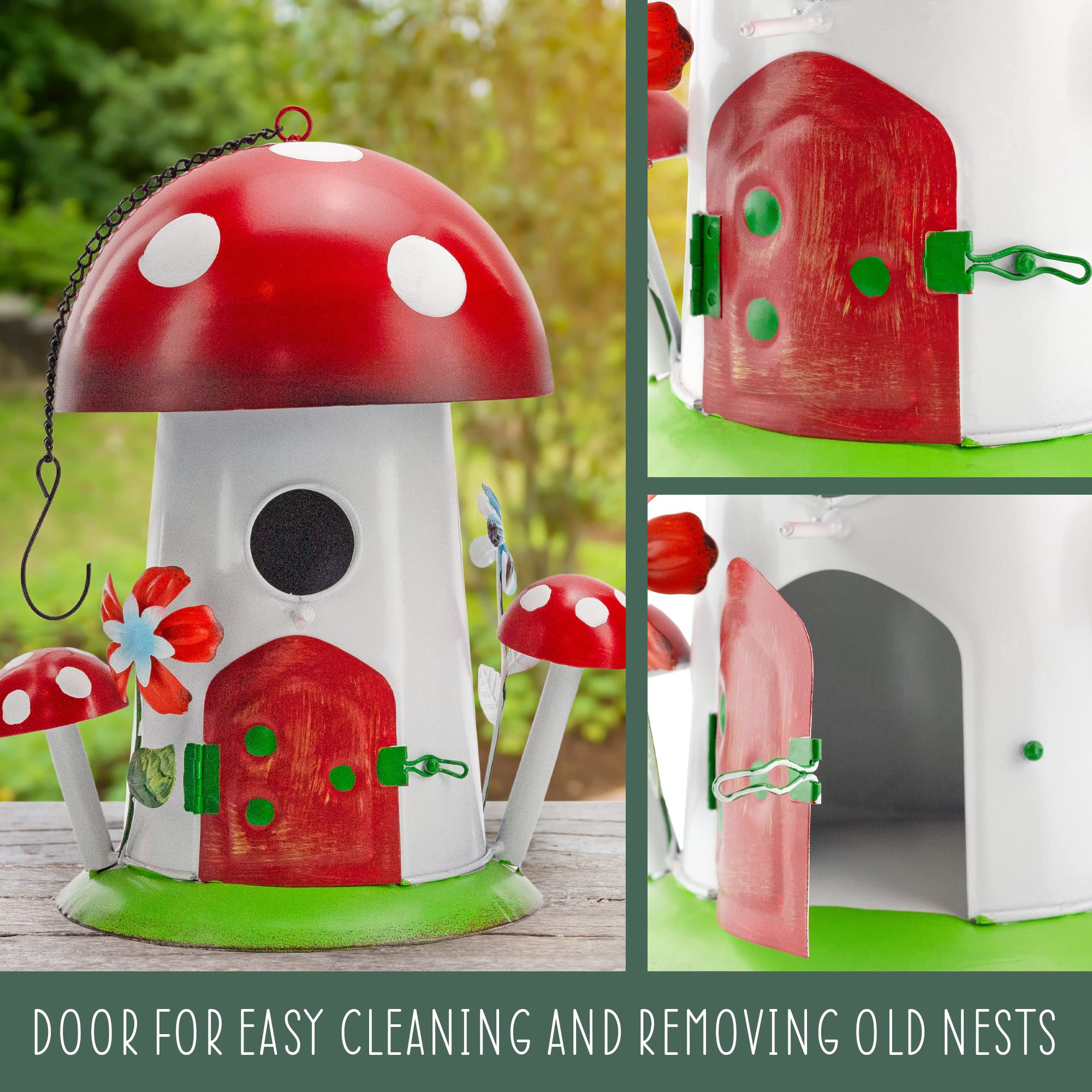 Esterno birdhouse in garden with birds showing attraction and charm