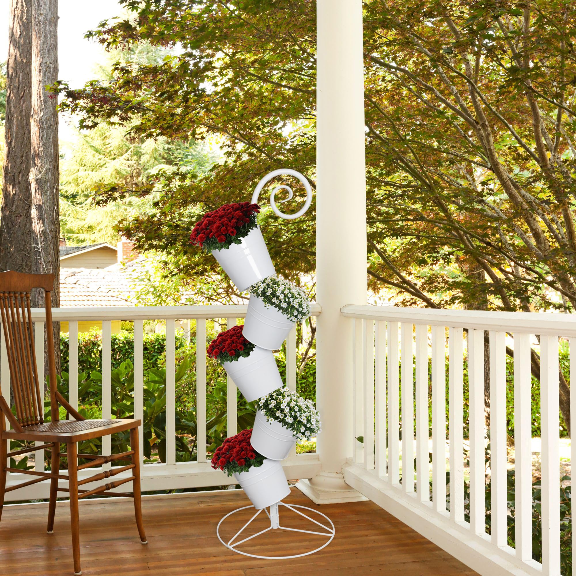 Esterno on a patio with mixed flowers showing styling possibilities
