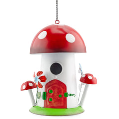 Esterno mushroom birdhouse front view showing colorful design and curb appeal