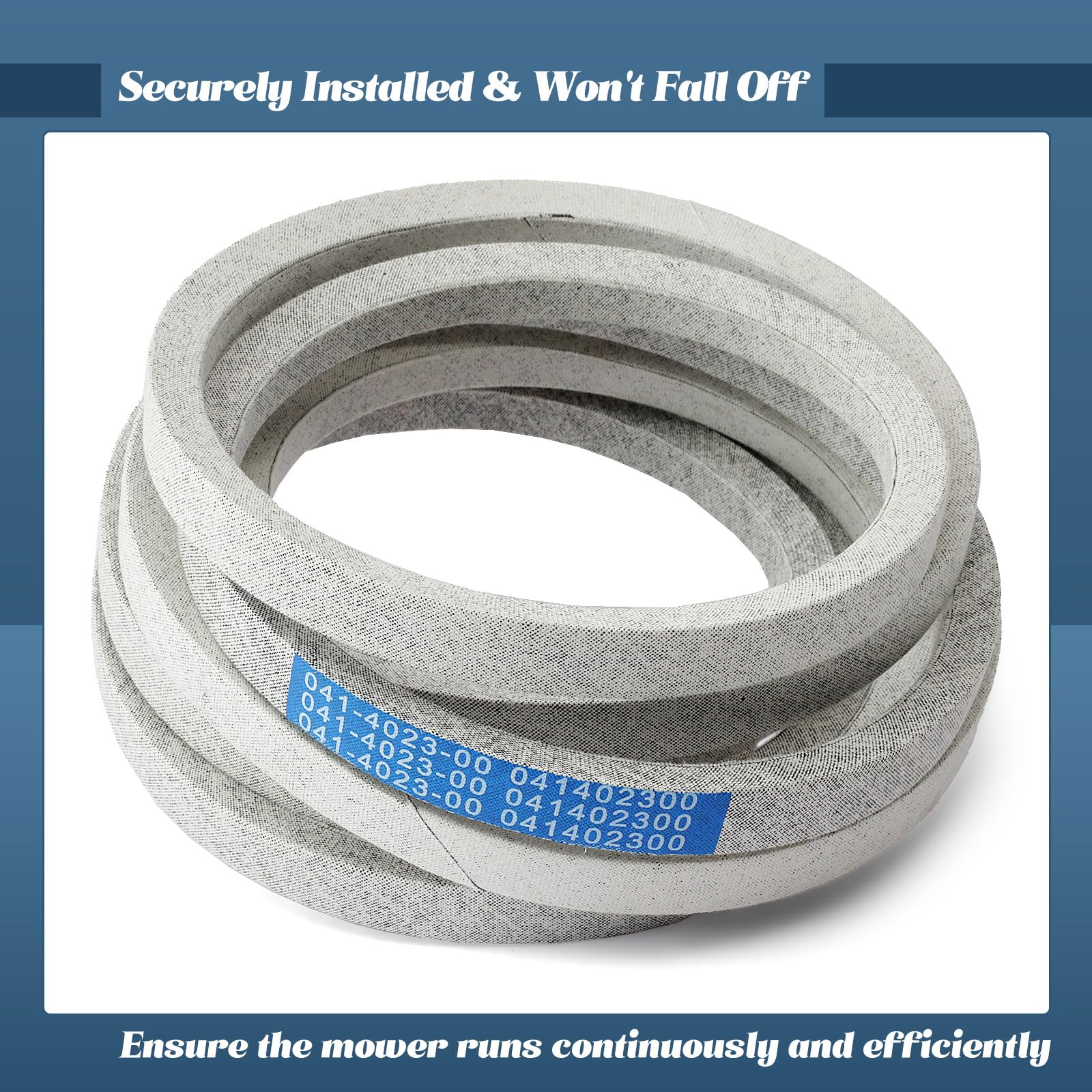 Esttlamer belt on a lawn mower in yard showing ready-to-cut reliability benefit