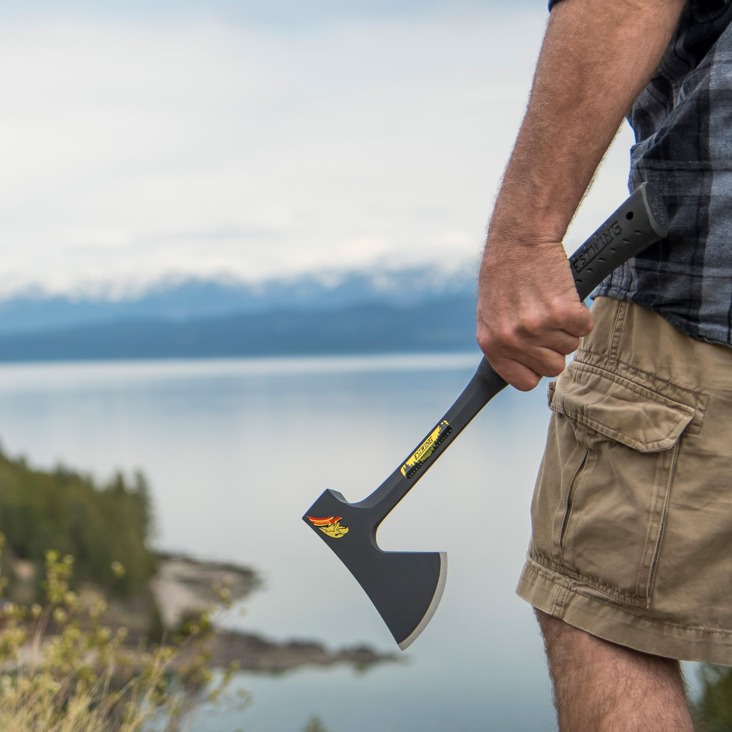 Estwing axe staged at a campsite demonstrating ready-to-use convenience