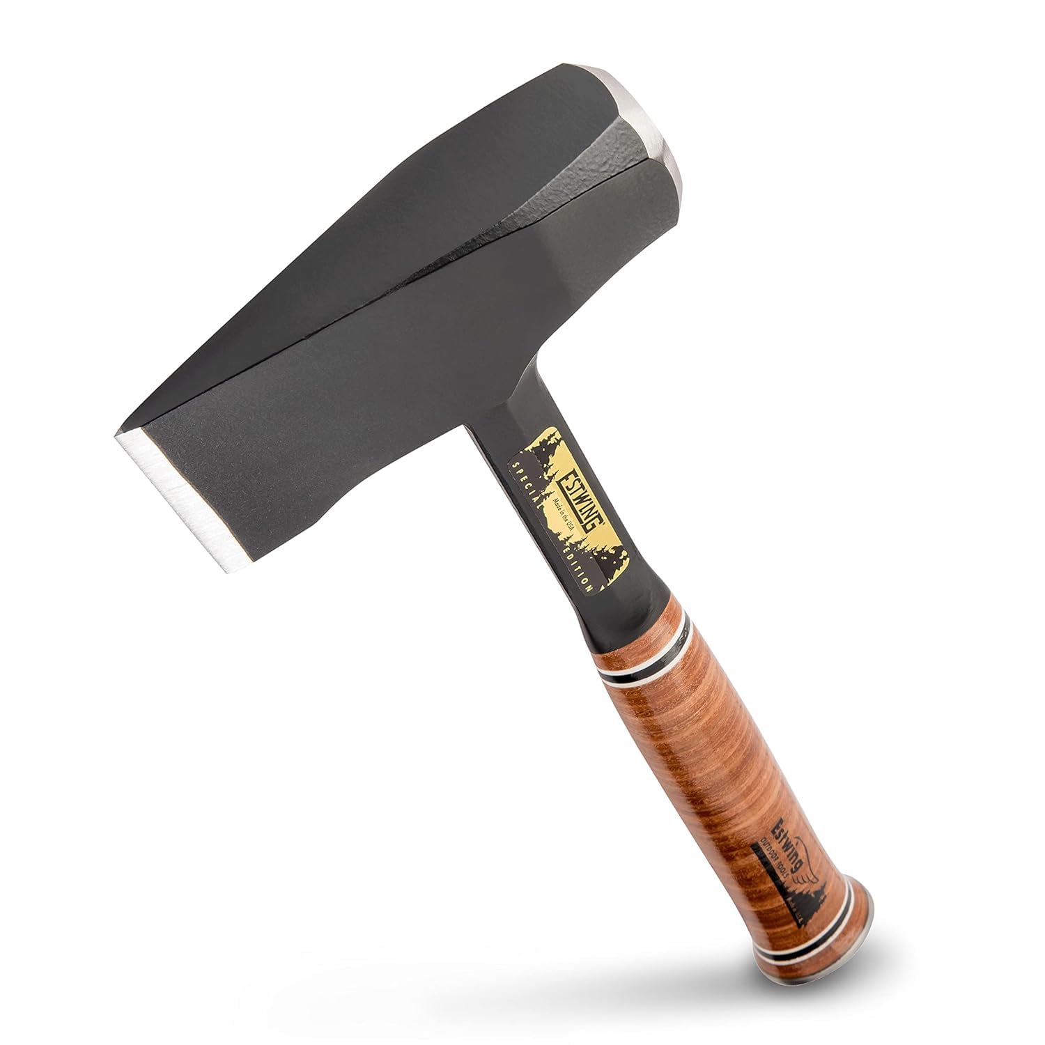 Estwing Fireside Friend front view showing balanced head and leather grip for reliable splitting