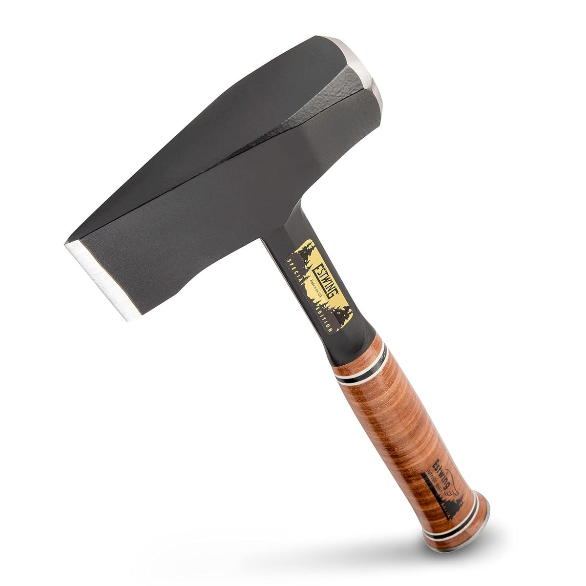 Estwing Fireside Friend front view showing balanced head and leather grip for reliable splitting