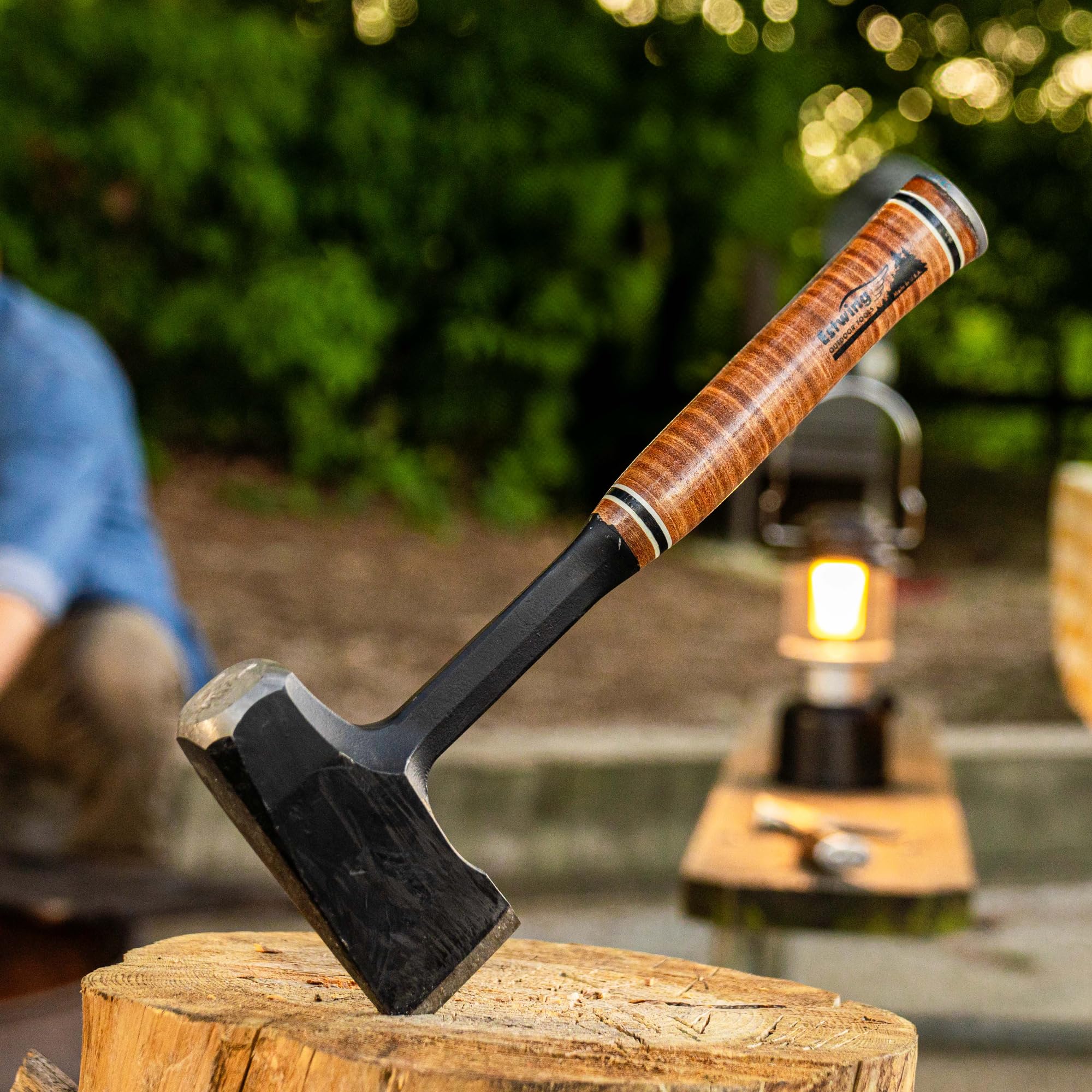 Estwing splitting a log outdoors demonstrating efficient one-handed chopping power