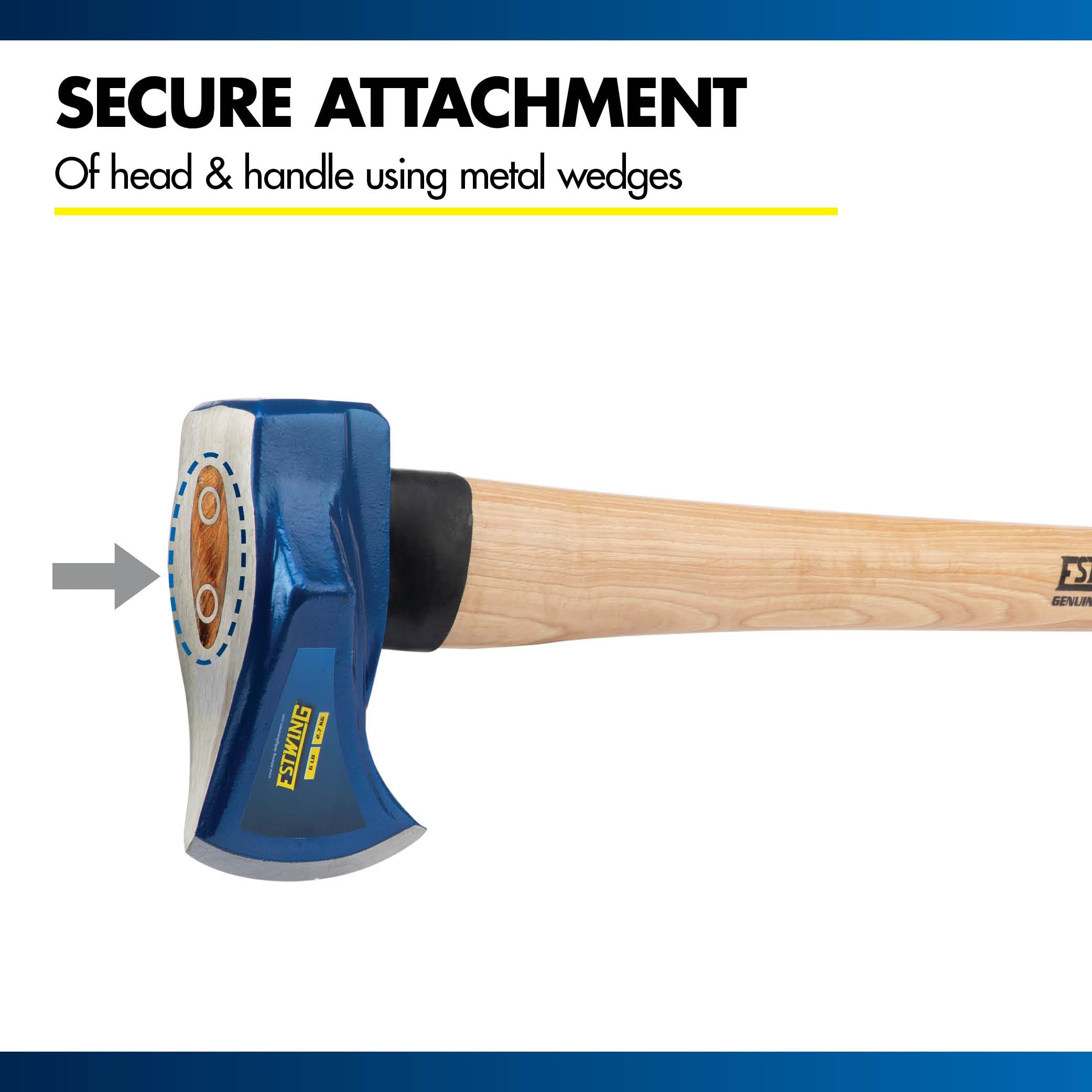 Estwing maul beside measuring tape showing 36-inch handle reach