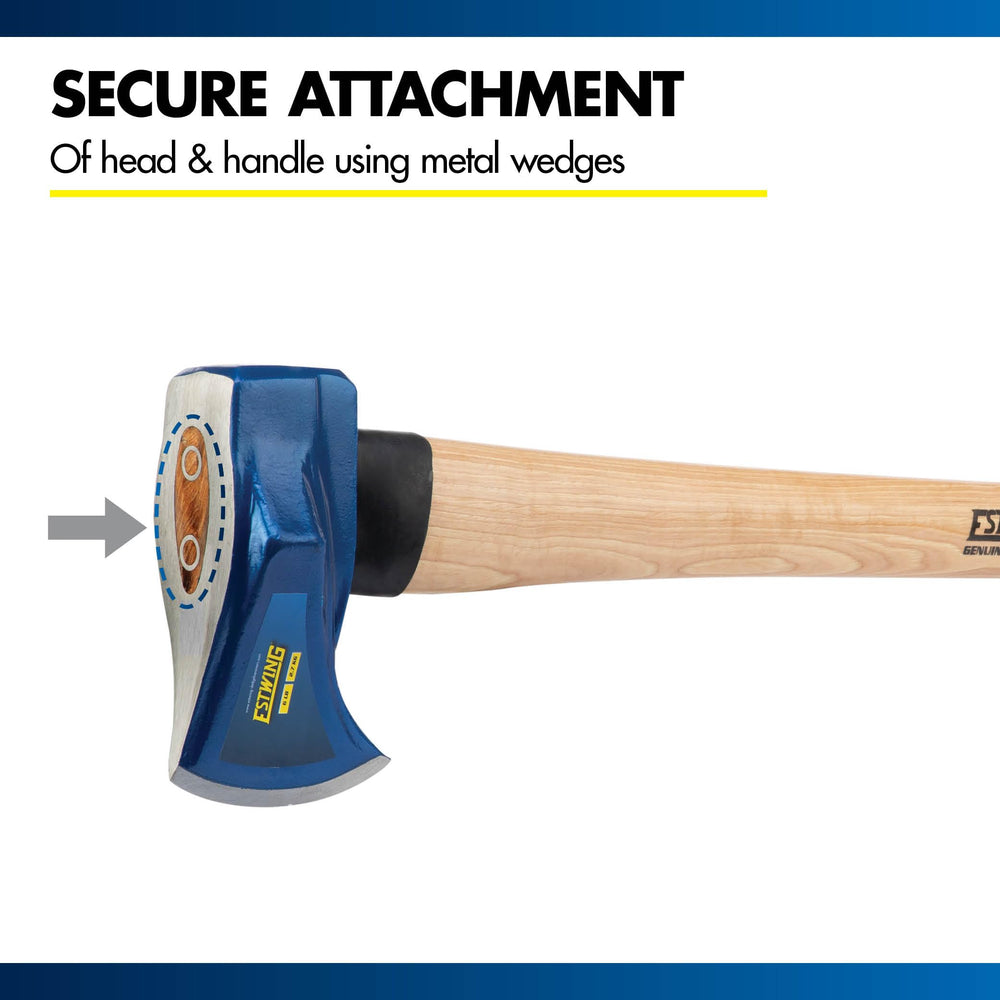 Estwing maul beside measuring tape showing 36-inch handle reach