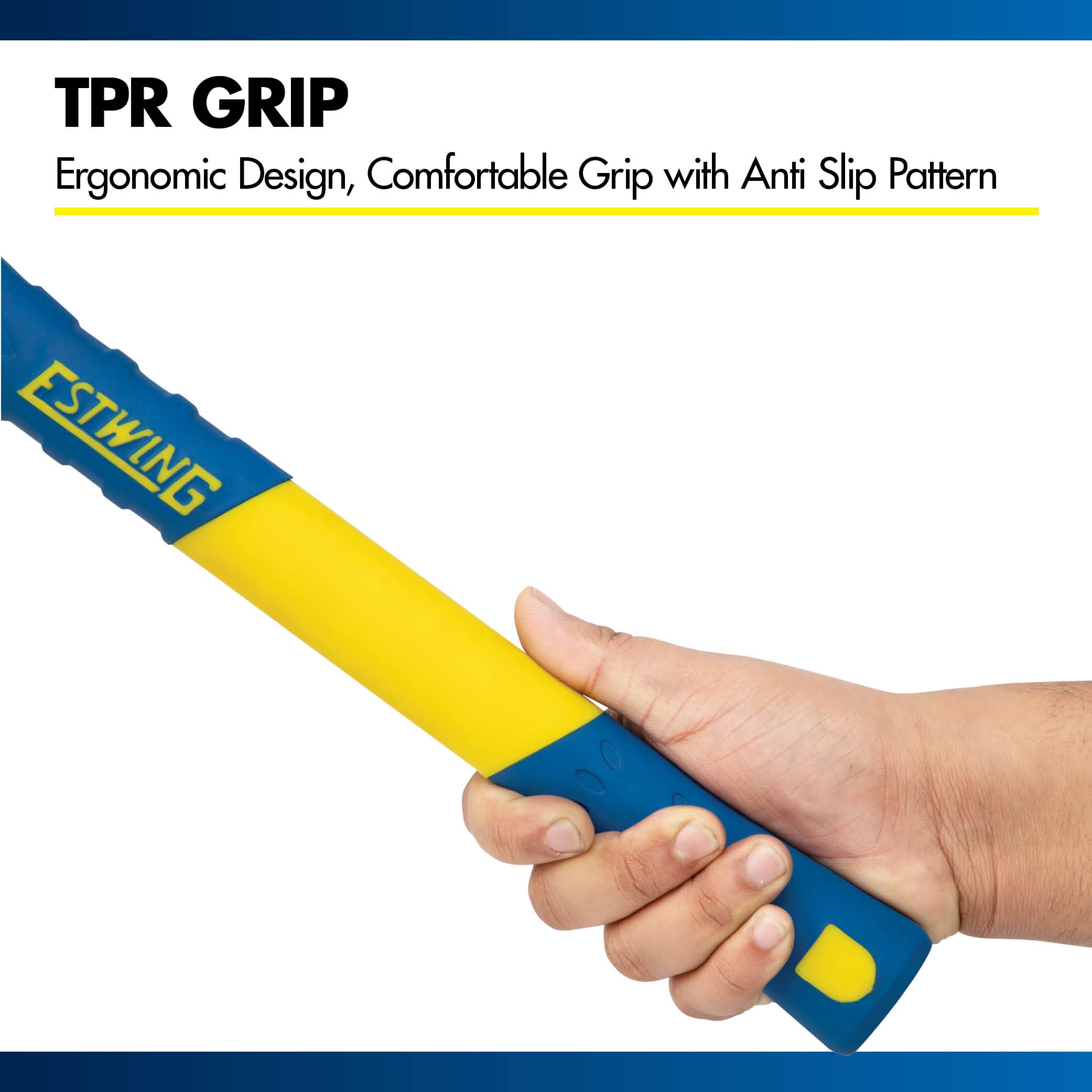Estwing size comparison beside shovel showing 36-inch reach and leverage benefits