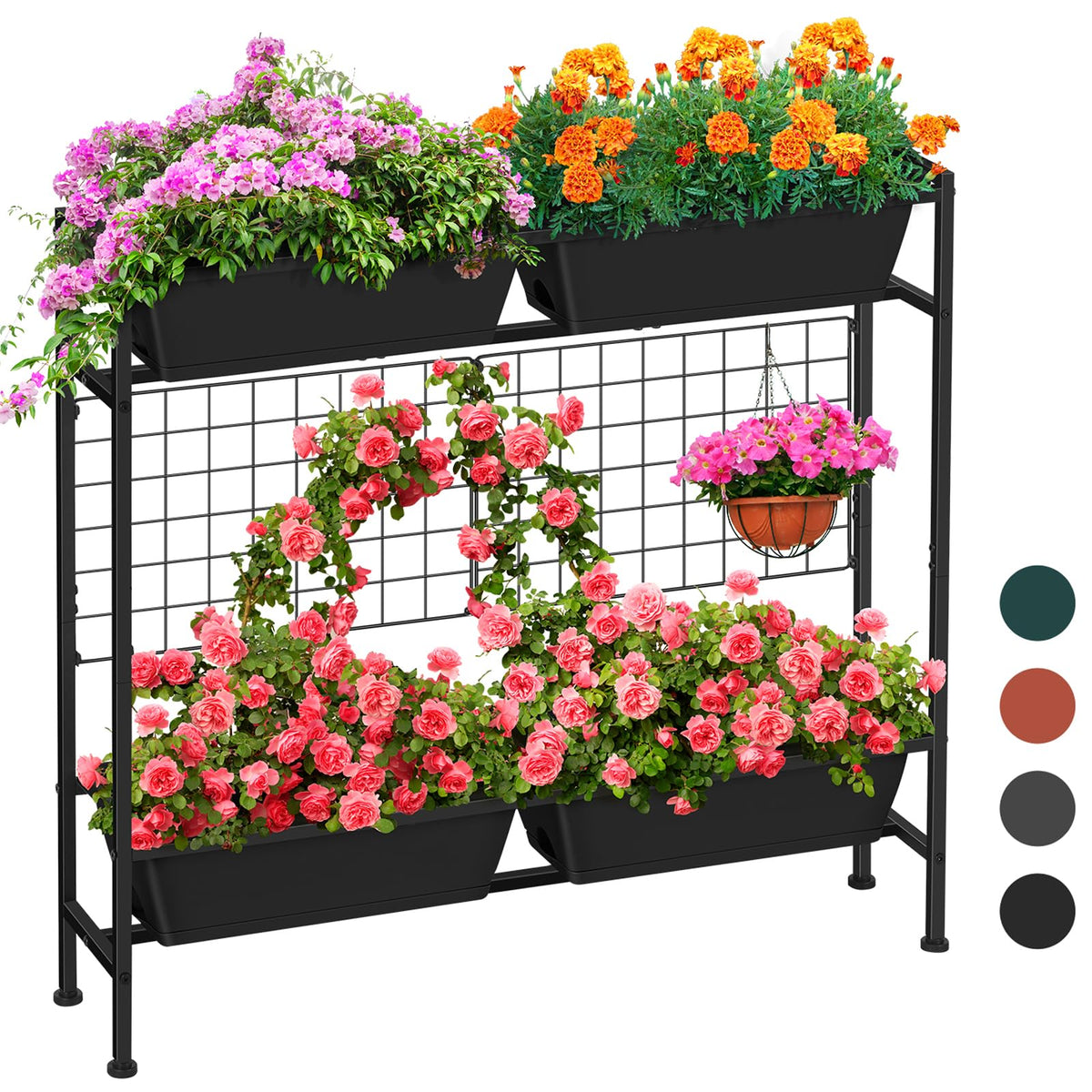 ETELI front view of assembled planter showing compact footprint and trellis support