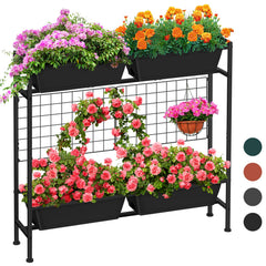 ETELI front view of assembled planter showing compact footprint and trellis support