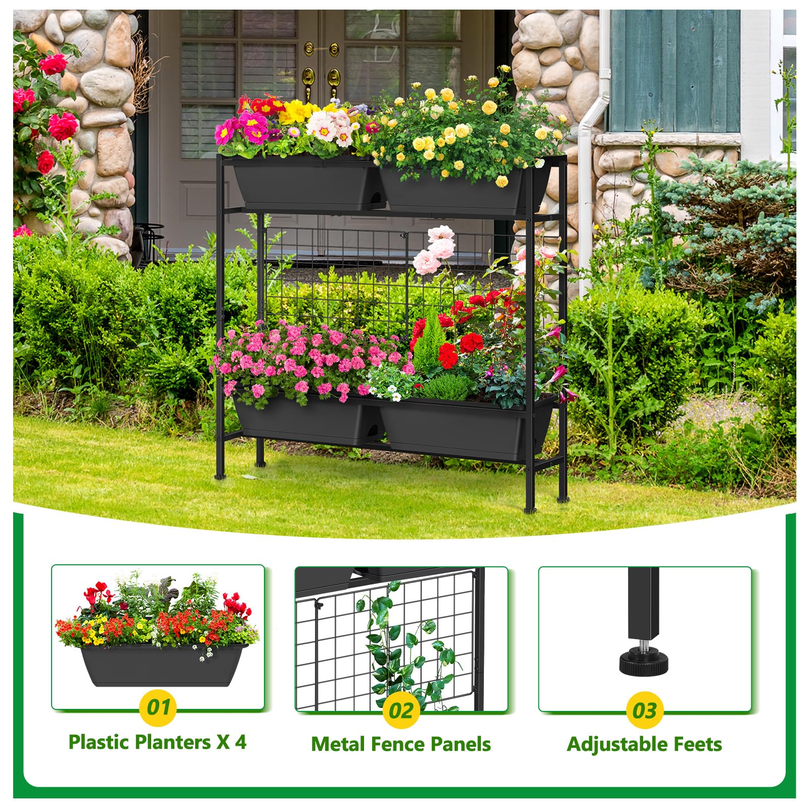 ETELI two-tier planter next to chair demonstrating scale and space-saving benefits