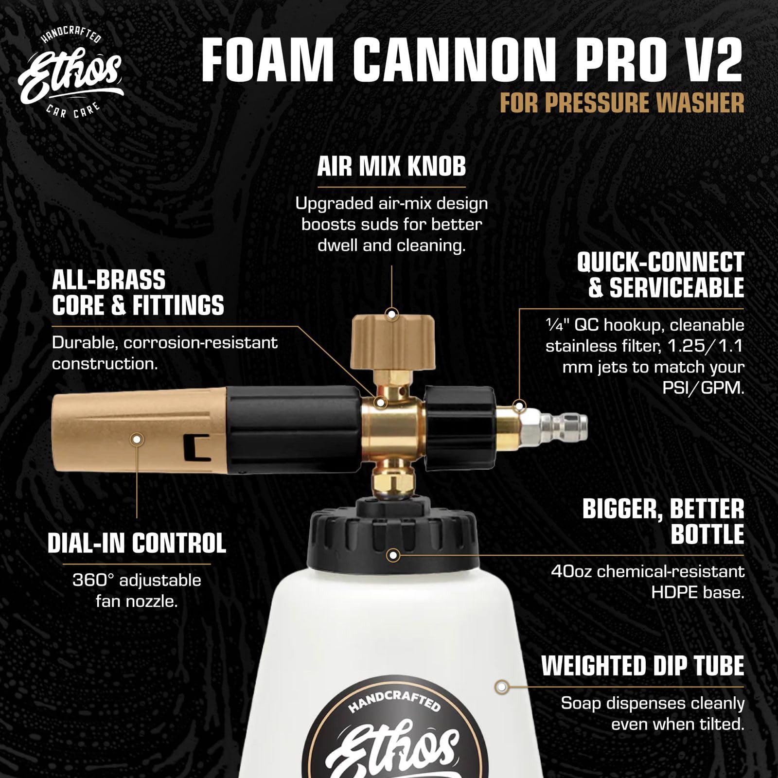 Ethos detail of 1/4 inch quick connector demonstrating fast hookup advantage