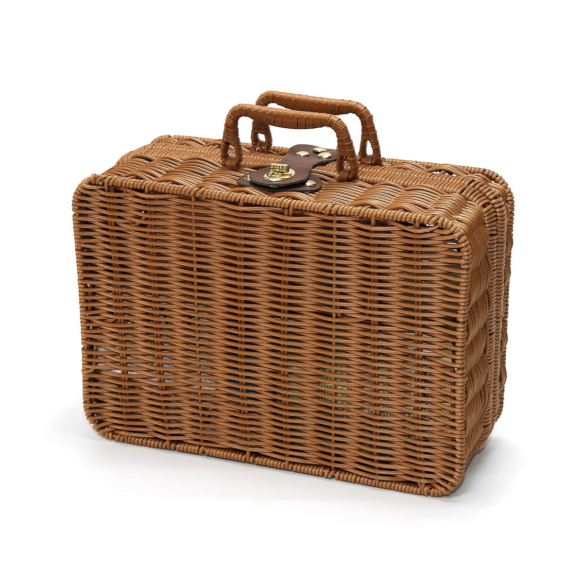 Etnorsu front view of wicker picnic basket showing vintage suitcase style and portability