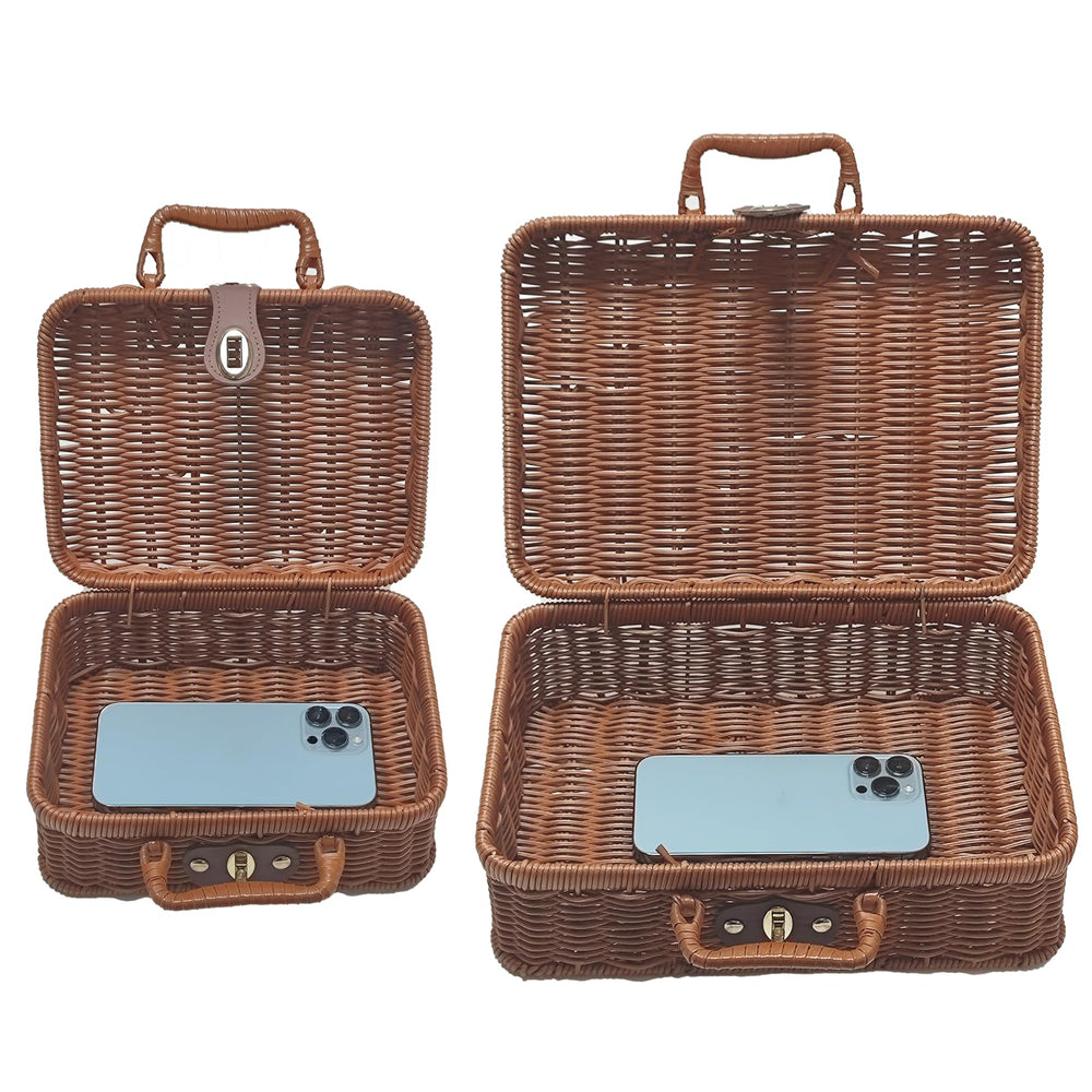 Etnorsu two baskets stacked on shelf showing space-saving home organization benefit