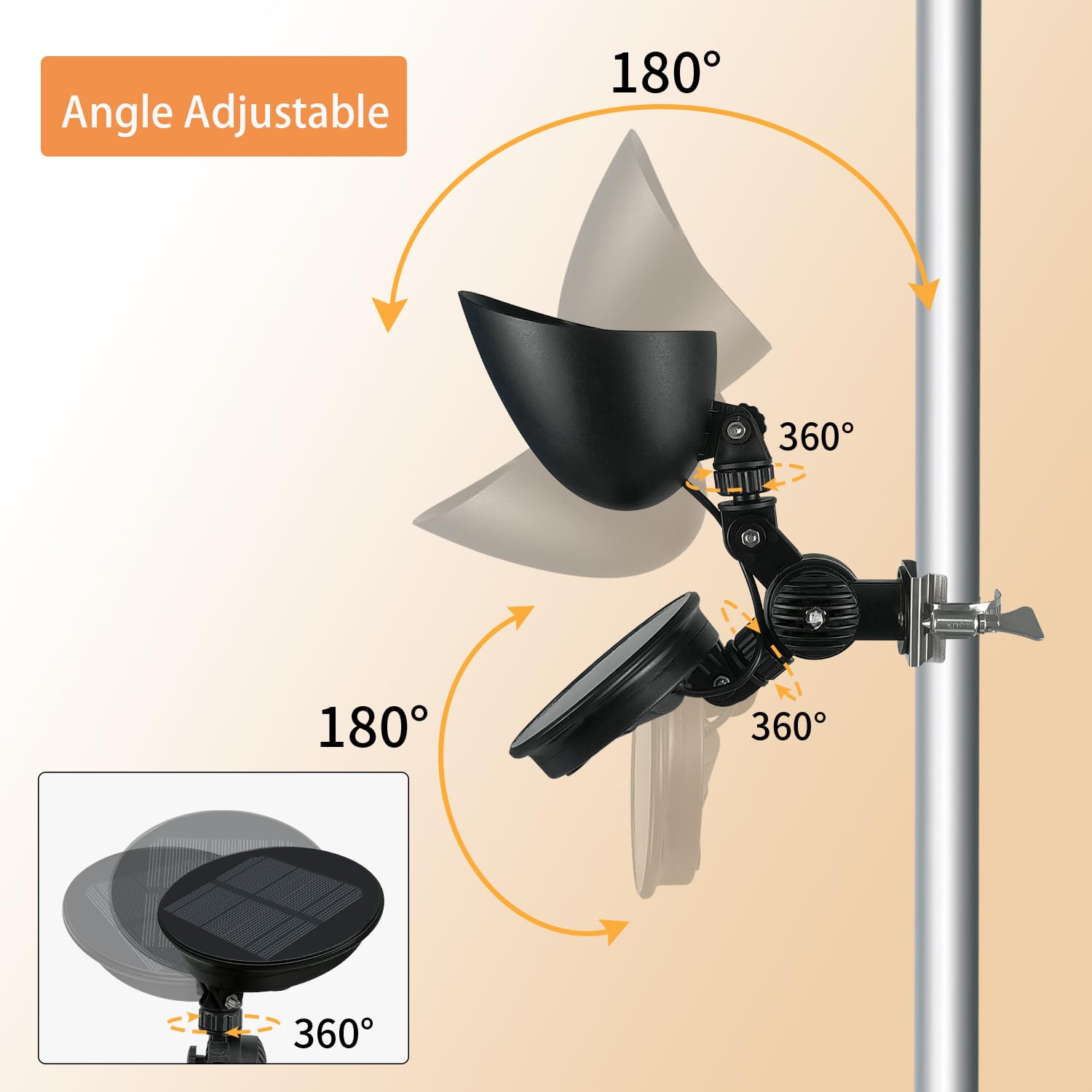 Etzeaxus adjustable hinge being rotated to aim light for targeted coverage