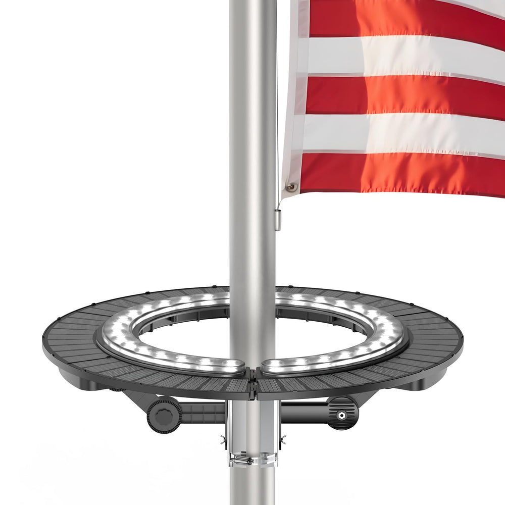 Etzeaxus front view showing full wraparound lighting for complete flag coverage