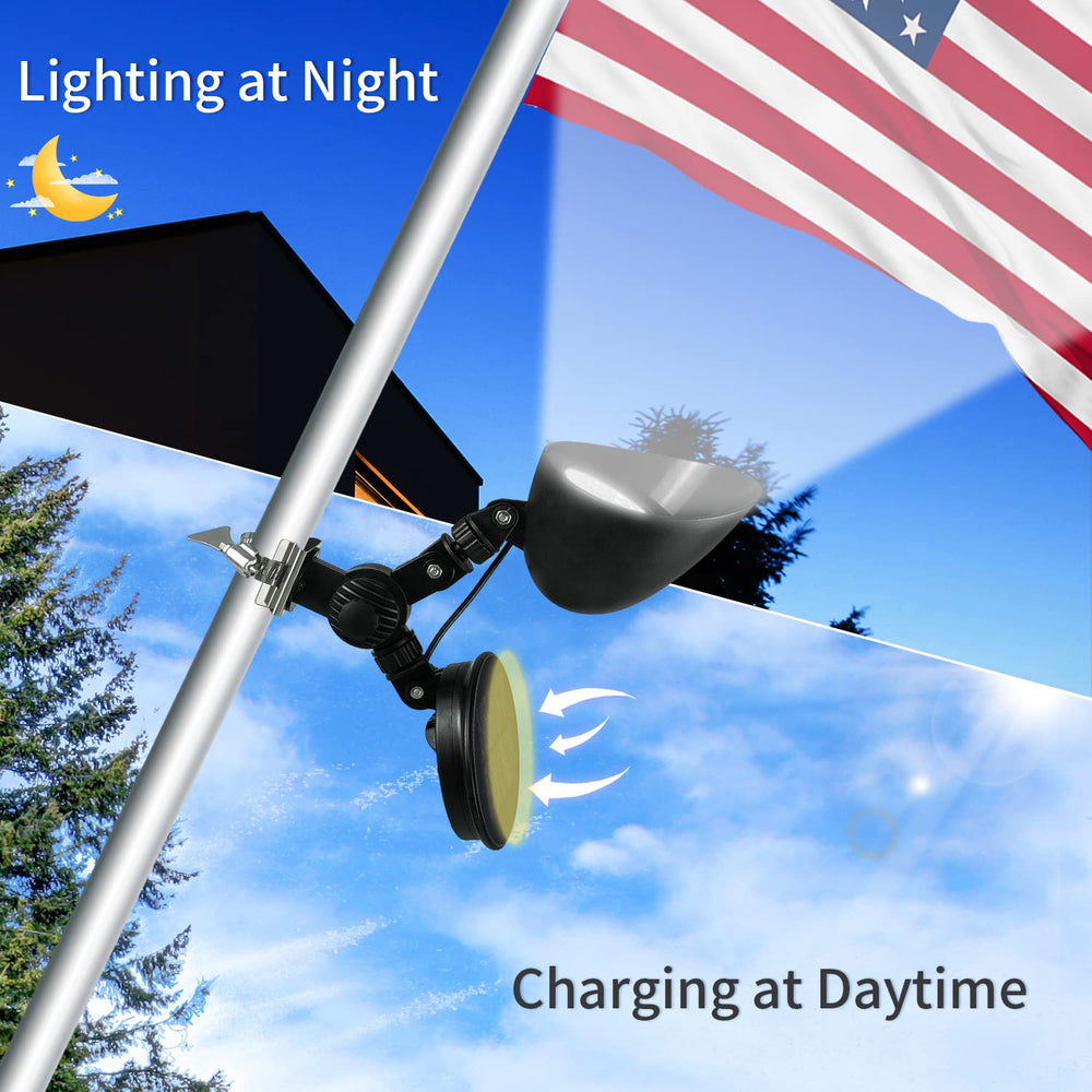 Etzeaxus lighting an outdoor flag at night for improved nighttime visibility