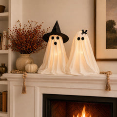 Eucehlre ghosts on shelf display illustrating easy tabletop placement
