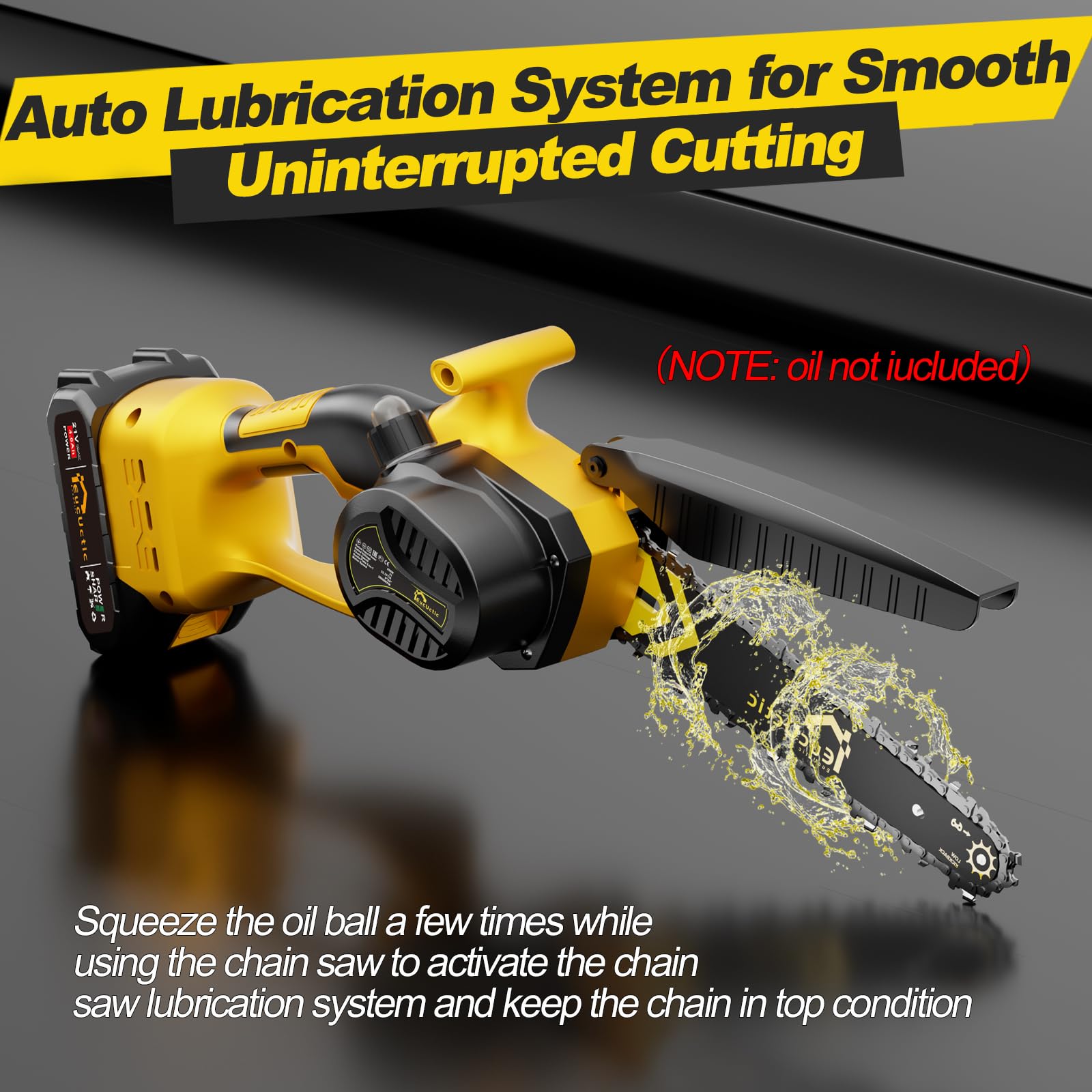 EucUctic chain and guide bar detail showing tool-free maintenance ease