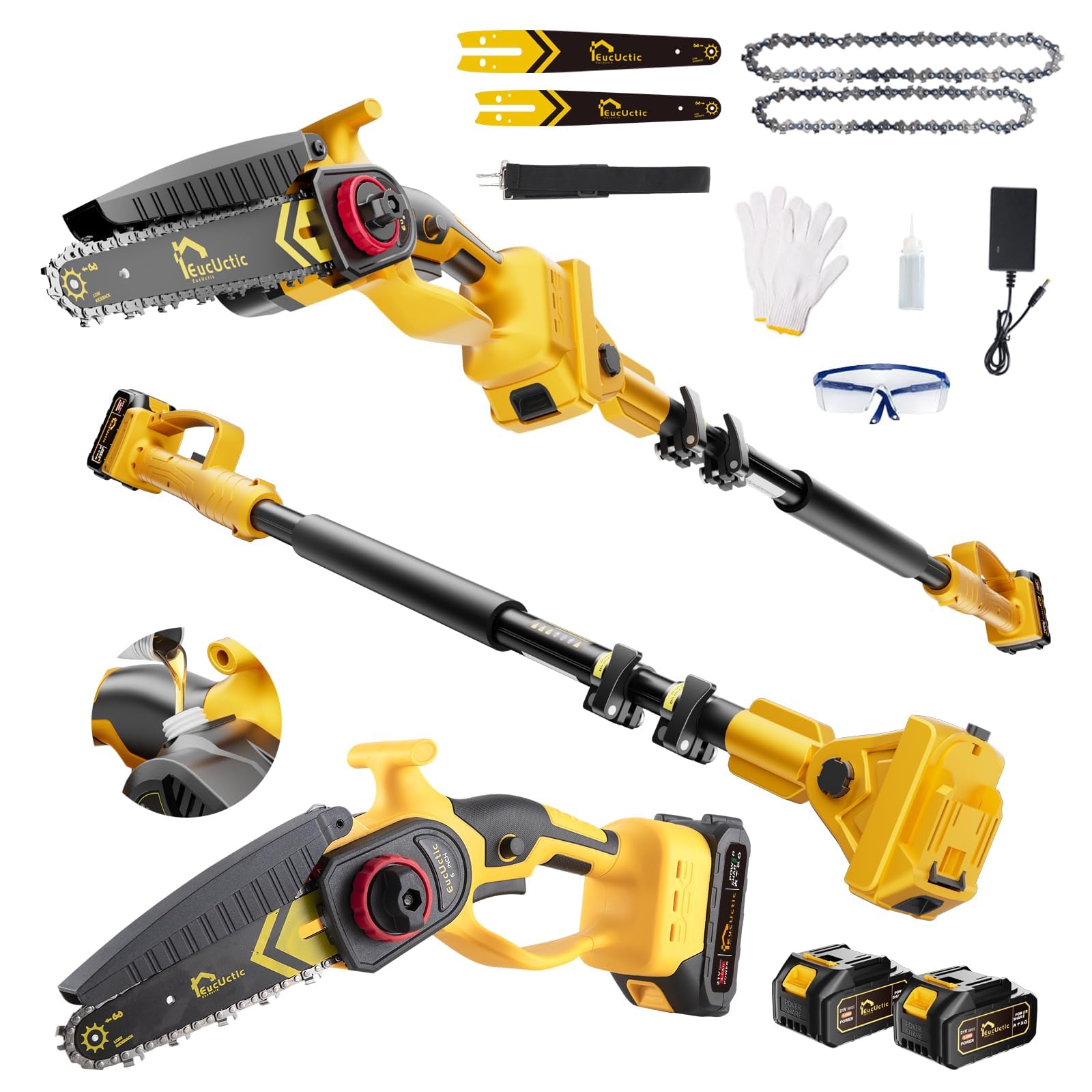 EucUctic front view of pole saw showing compact design and easy grip benefit