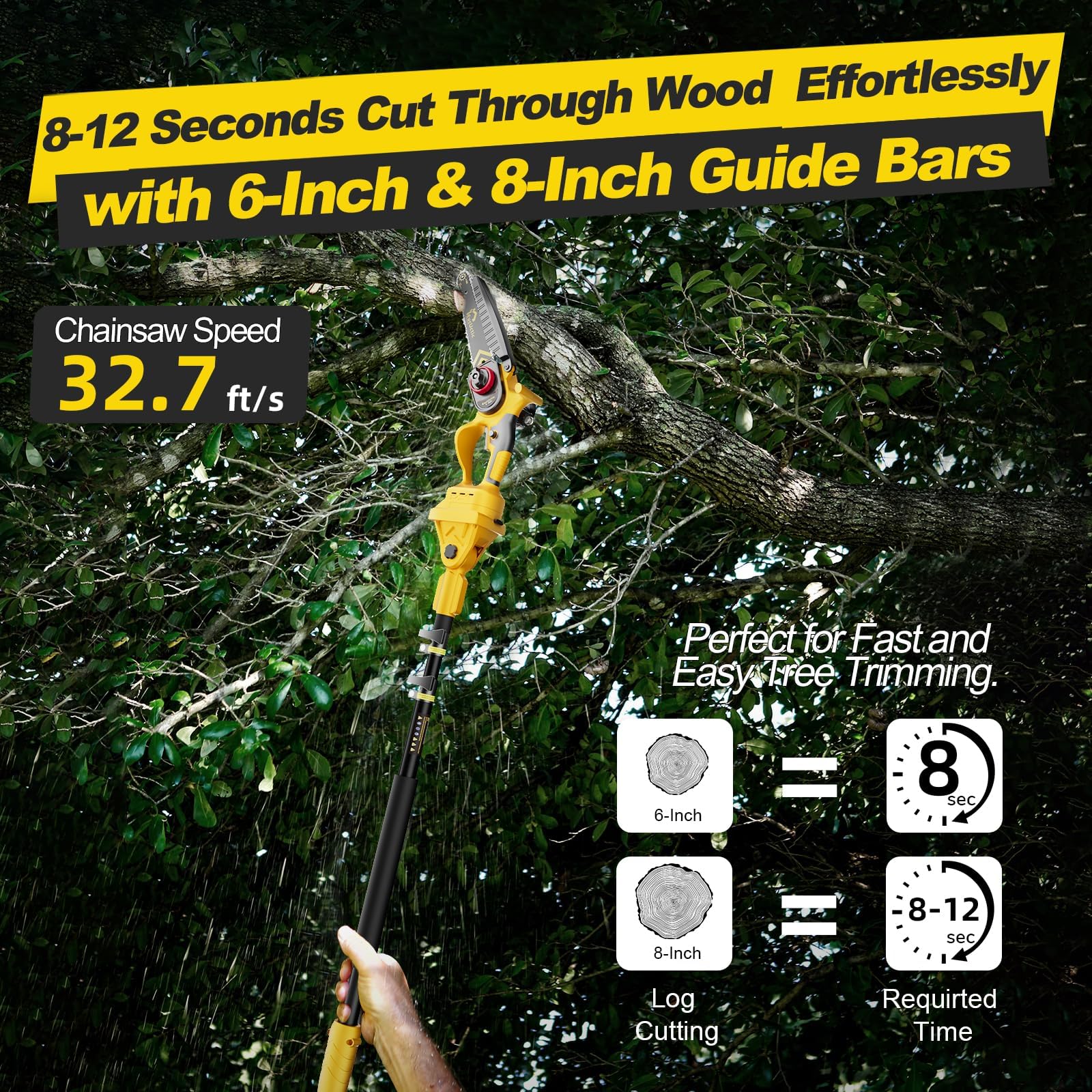 EucUctic in-use garden trimming image demonstrating ladder-free branch cutting
