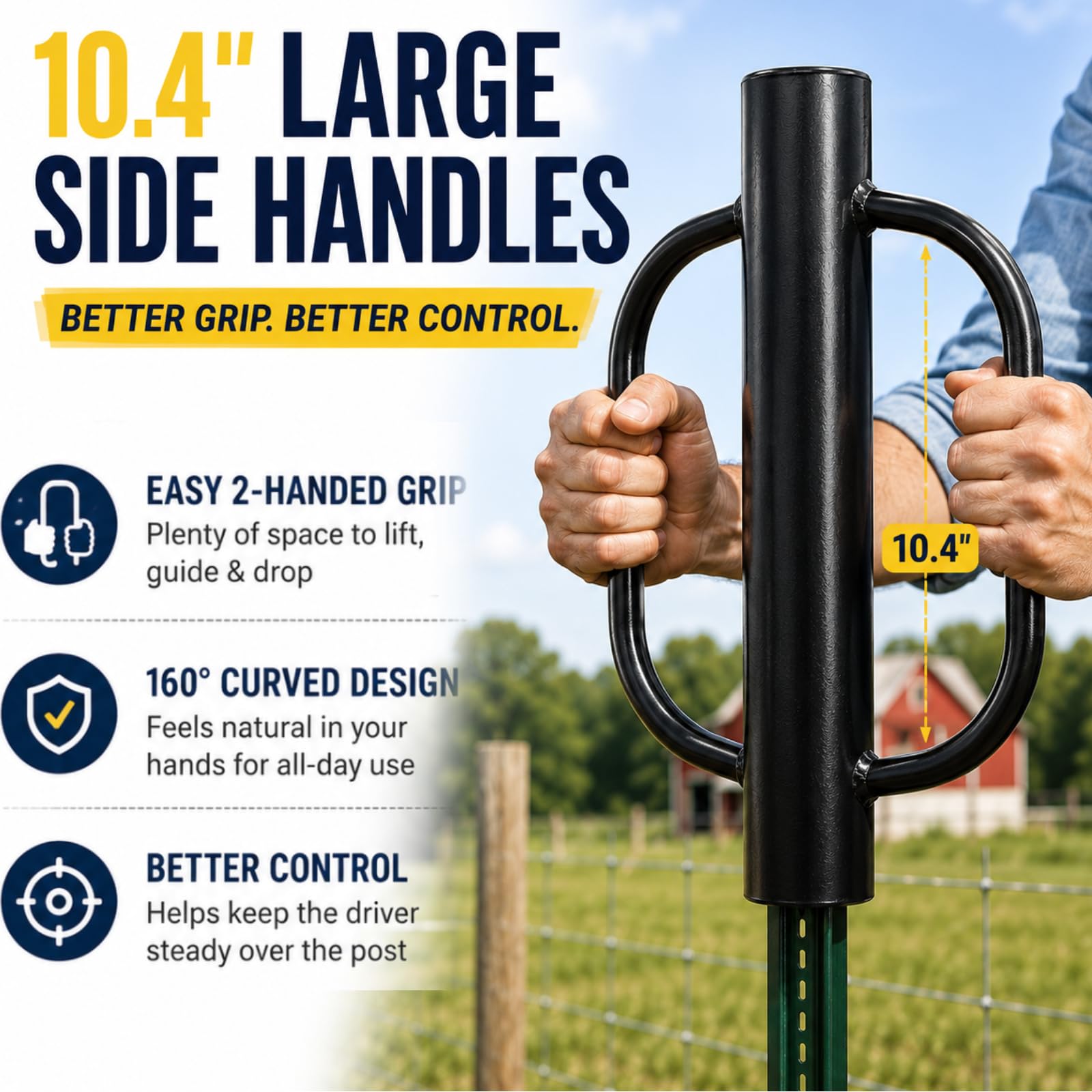 EUIJOIP driving a T-post in a field reducing strikes and keeping posts straight