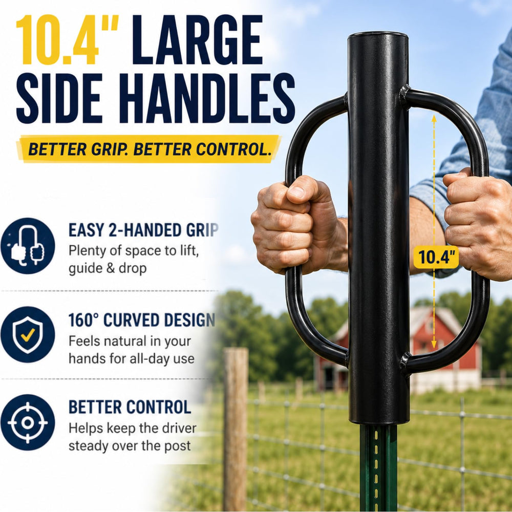 EUIJOIP driving a T-post in a field reducing strikes and keeping posts straight