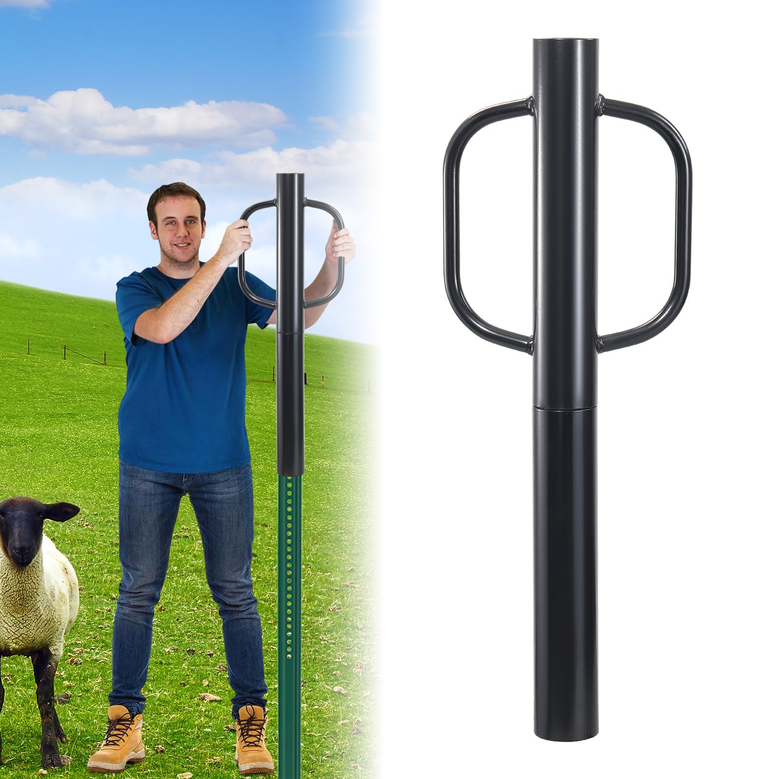 EUIJOIP front view of 19 lb post driver showing sturdy body and handles for faster installs