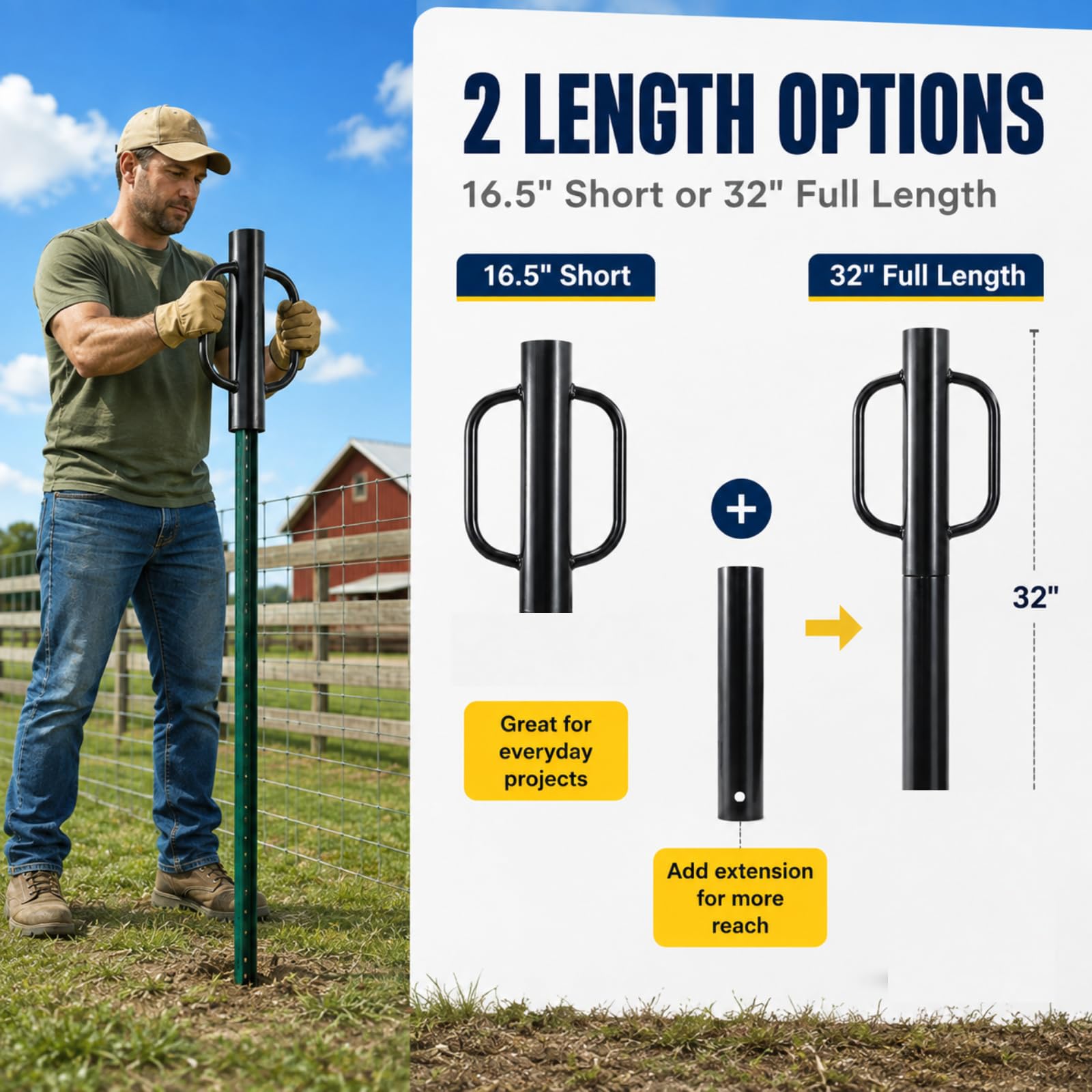 EUIJOIP next to a ruler illustrating 32 inch total length and compatibility guidance