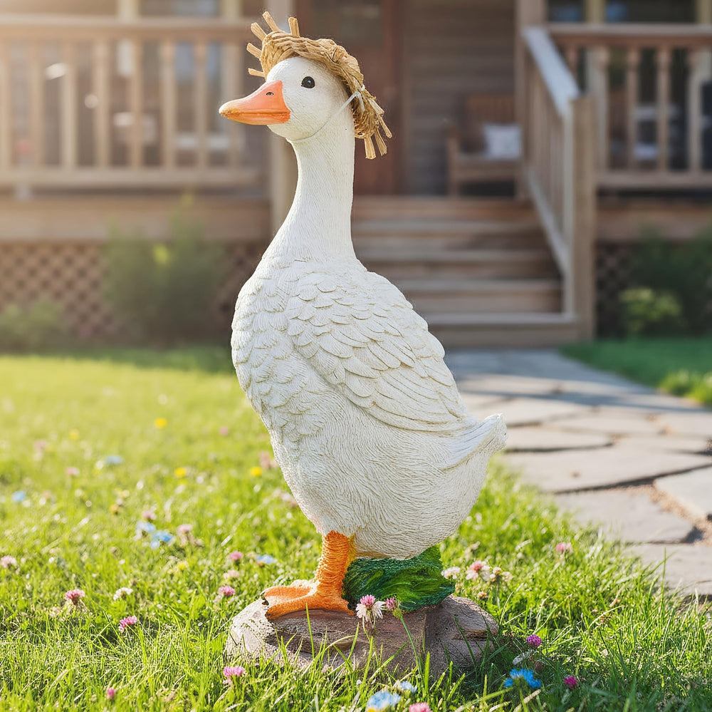 Euiroet front view of duck statue showing whimsical expression and curb appeal