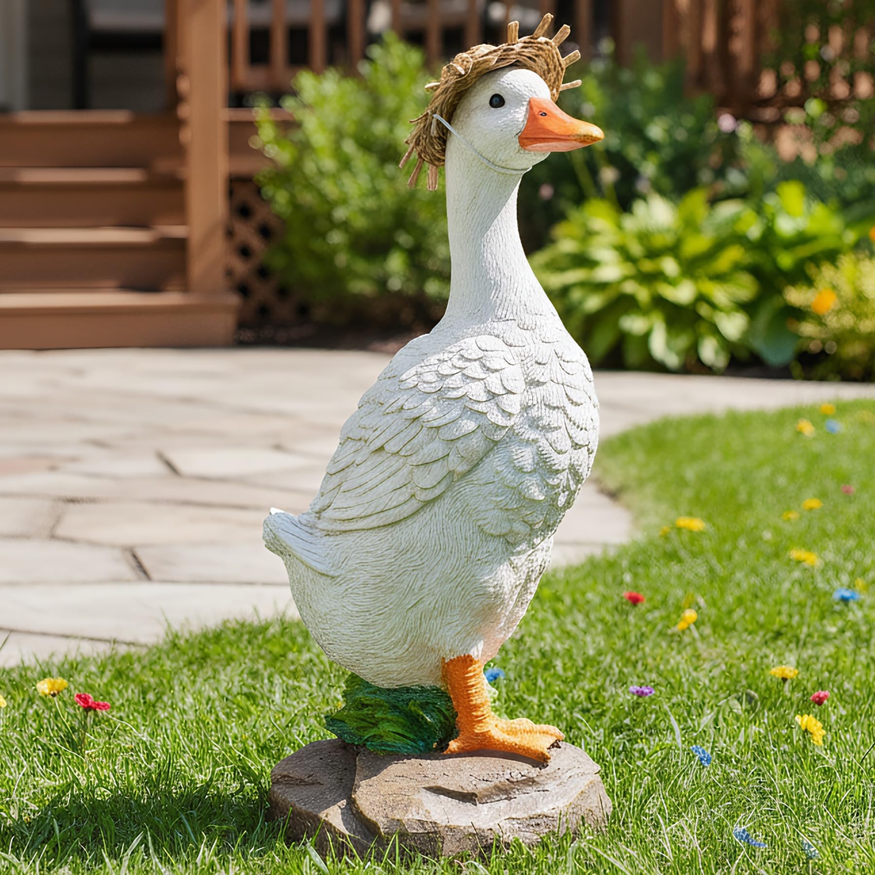 Euiroet side detail of resin duck highlighting durable hand-painted finish