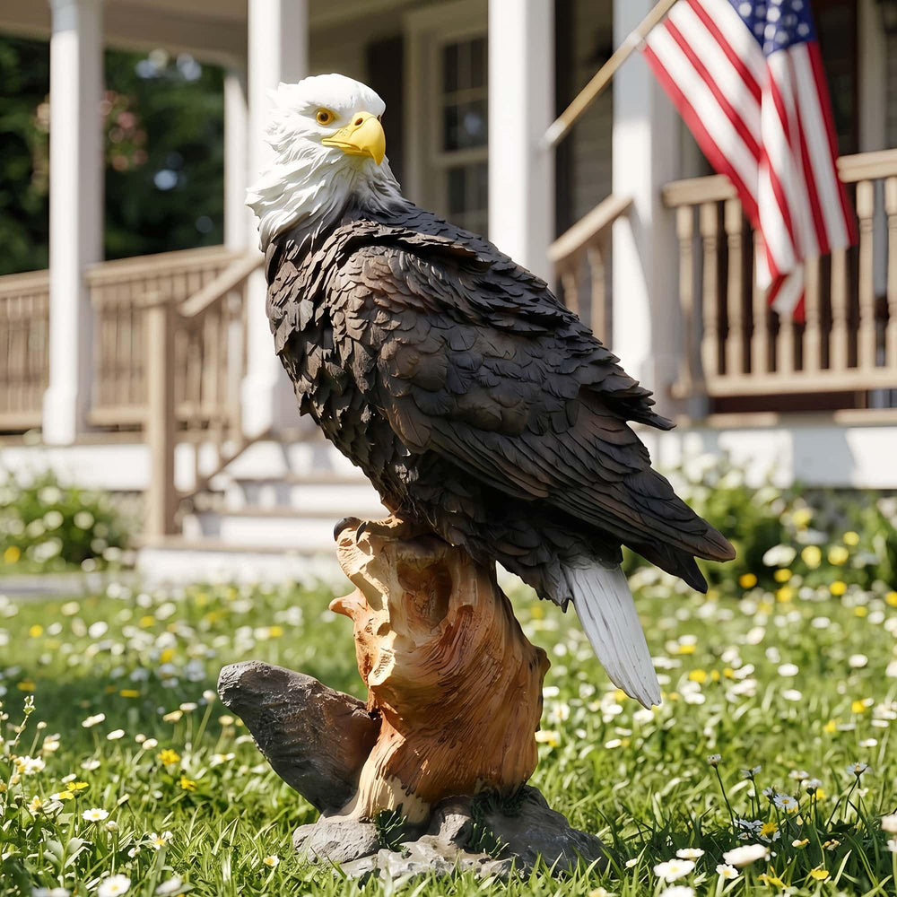 Euiroet eagle in garden setting adding coastal charm to outdoor space